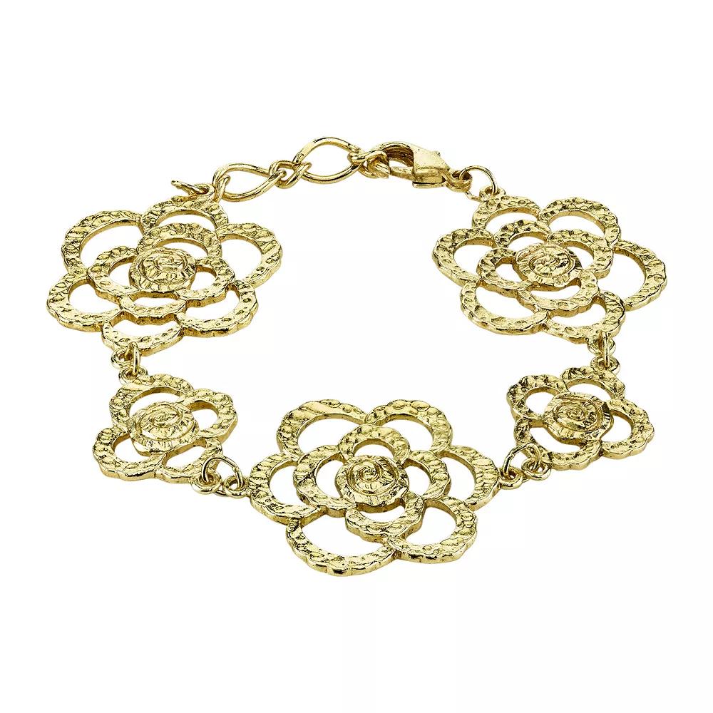 1928 Hammered Flower Bracelet, Womens Gold Tone Product Image