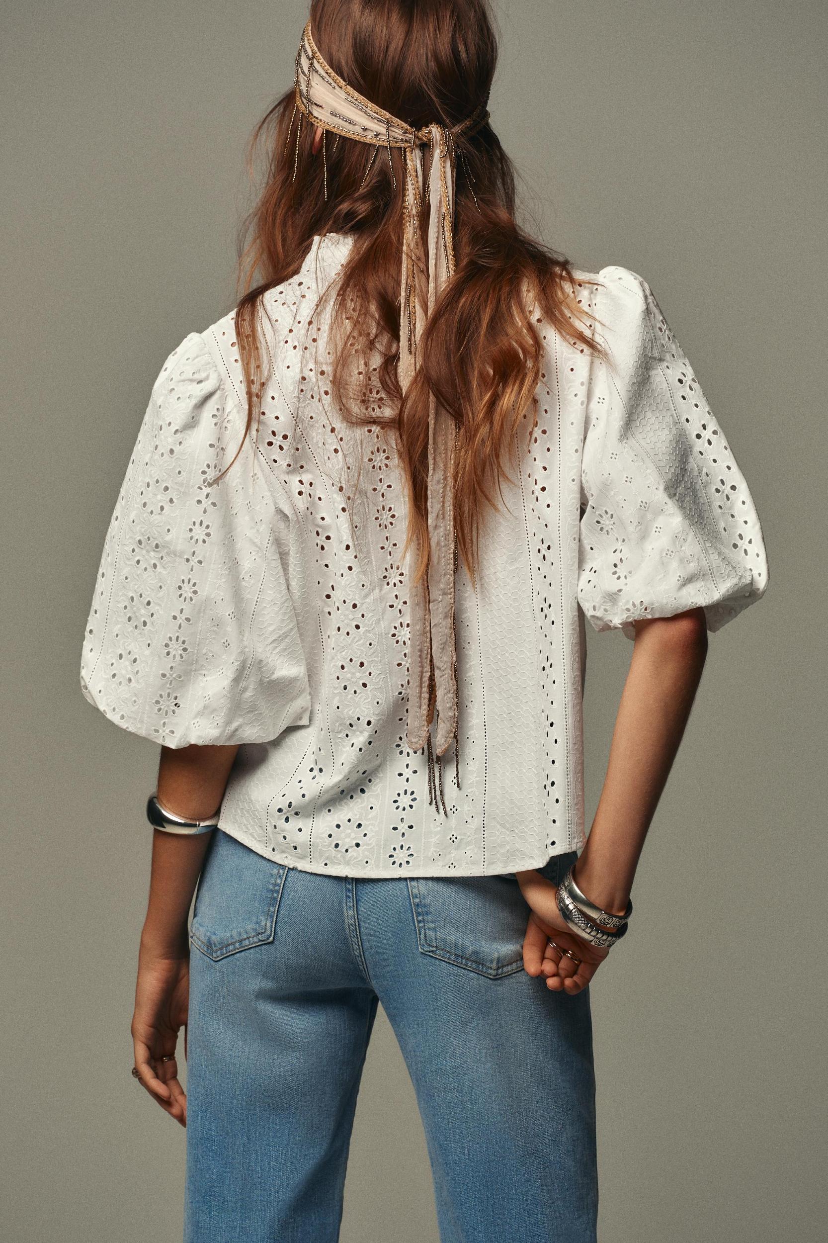 PUFF SLEEVE SHIRT WITH PERFORATED EMBROIDERY Product Image