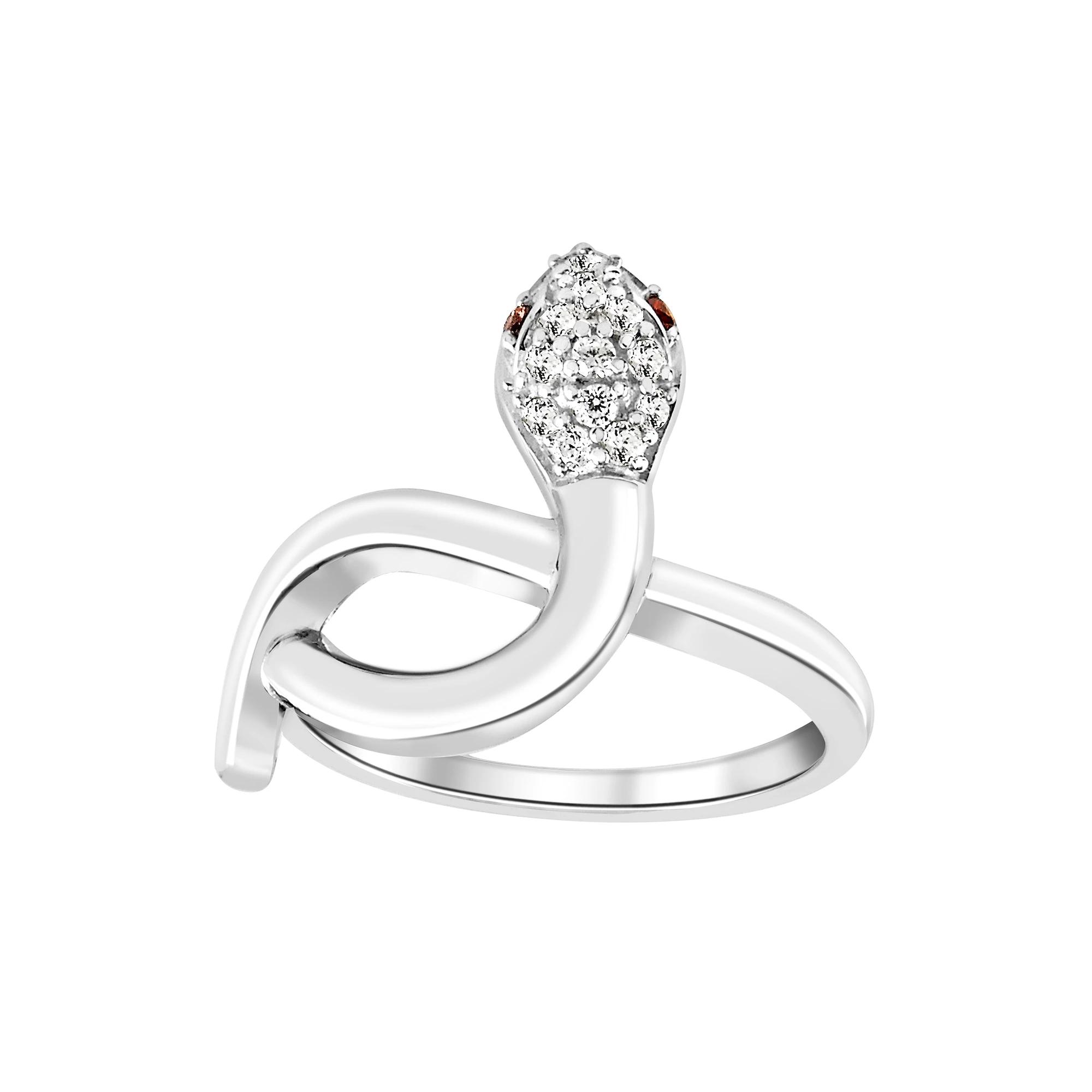 SIRI Sterling Silver Rhodium-Plated White Cubic Zirconia and Garnet Coiled Serpent Ring with Open Design, Women's,  Product Image