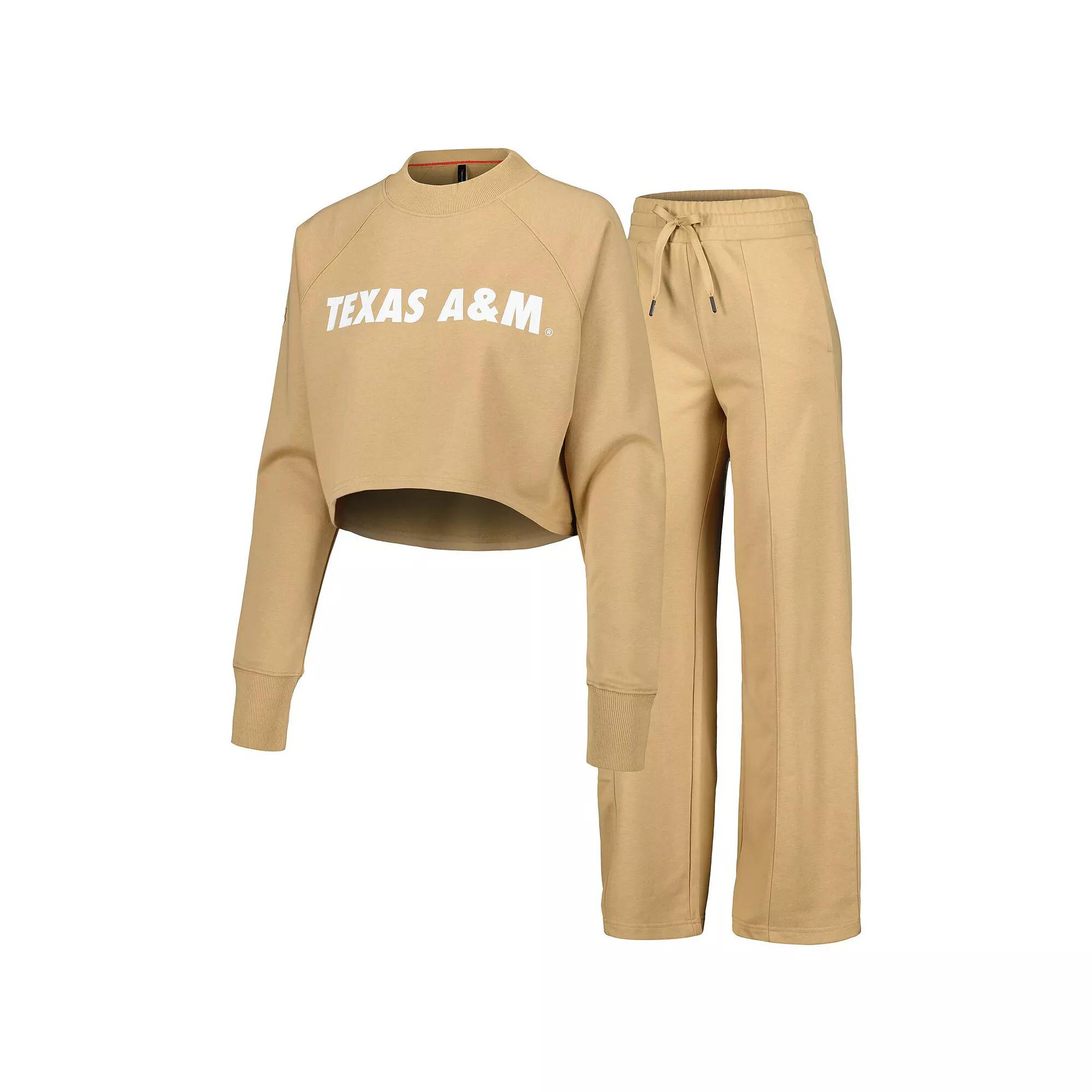 Women's Tan Texas A&M Aggies Raglan Cropped Sweatshirt & Sweatpants Set, Size: XL, Team Product Image