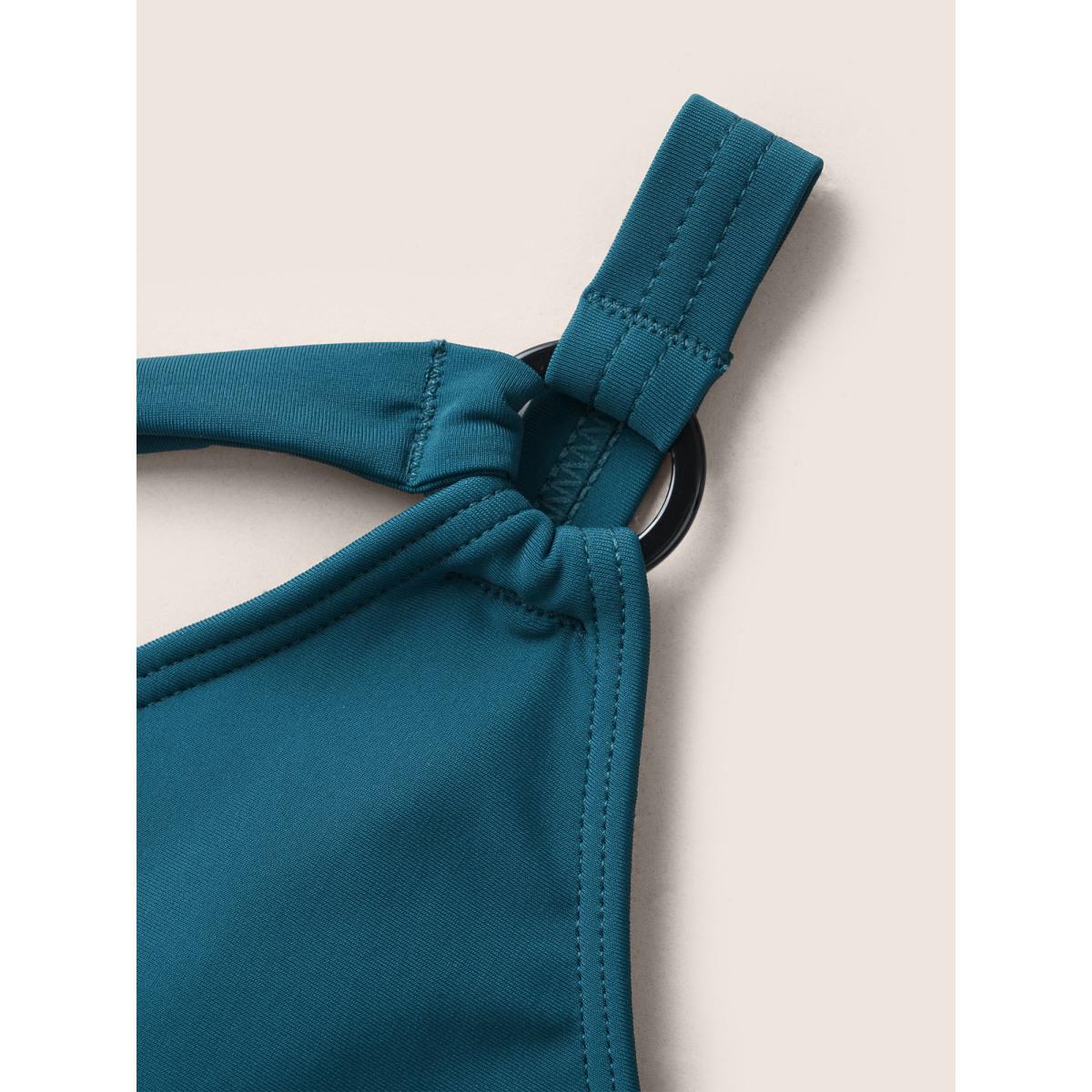 Plus Size Plain Cut Out Gathered Tie Knot Swim Top Women's Swimwear Cyan Beach Tie knot High stretch Bodycon Overlap Collar Curve Swim Tops BloomChic 18-20/2X Product Image