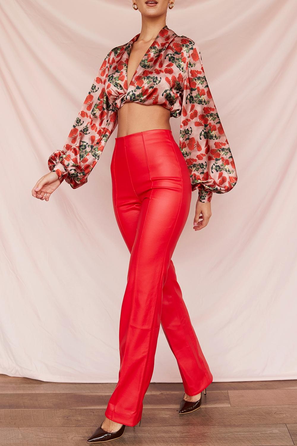 Elenaora  scarlet vegan leather trousers Product Image