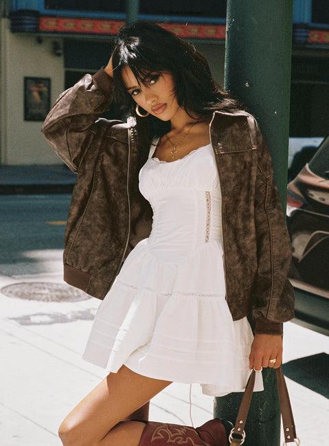 Goldsmith Faux Leather Bomber Jacket Washed Brown Product Image