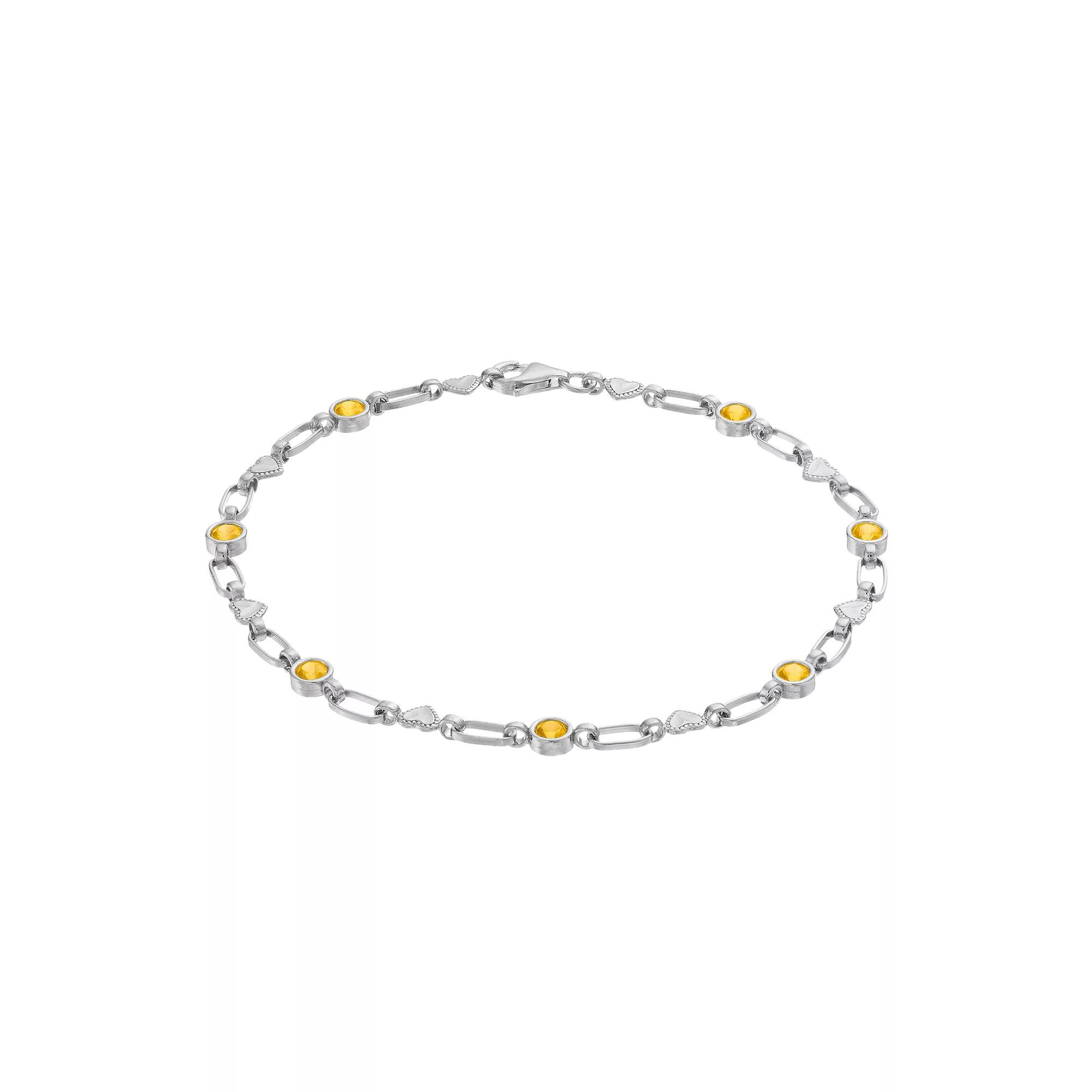 Kristen Kesho Sterling Silver Lab-Created Emerald Heart Link Bracelet, Women's,  Product Image