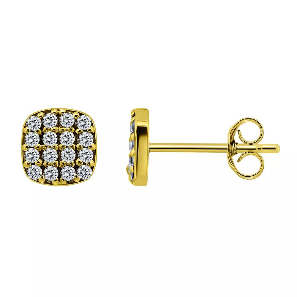 Aleure Precioso Pave Cubic Zirconia Square Stud Post Earrings, Womens, Gold Tone Product Image