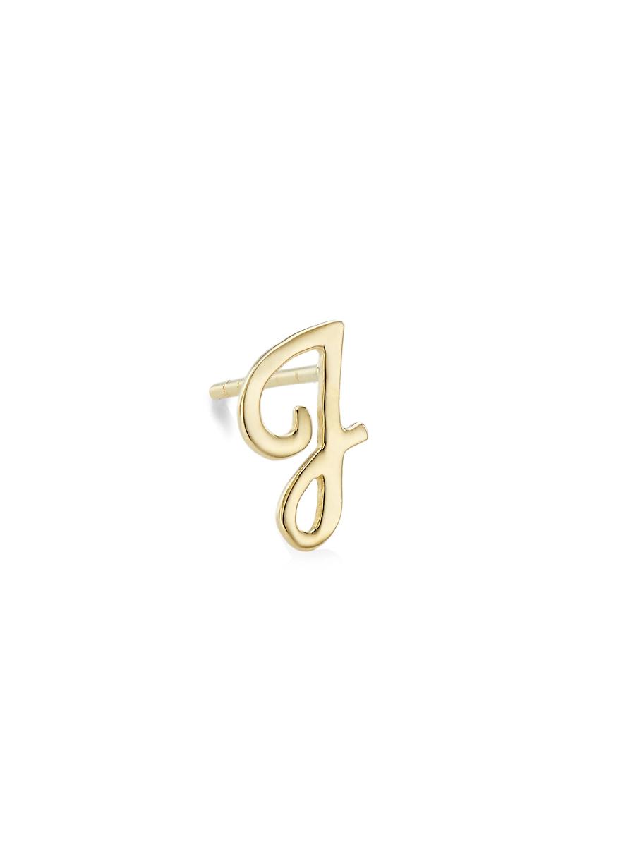 Womens 14K Yellow Gold Cursive Initial Stud Earring Product Image
