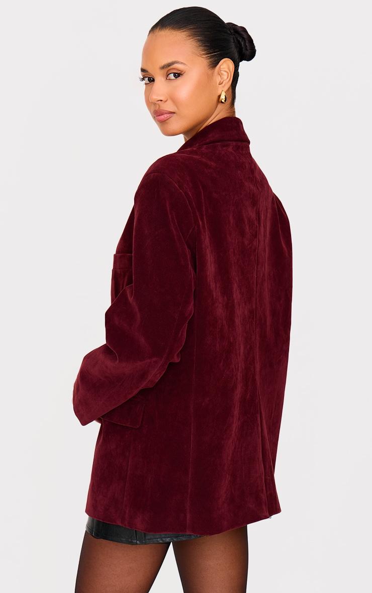 Burgundy Faux Suede Longline Blazer Product Image