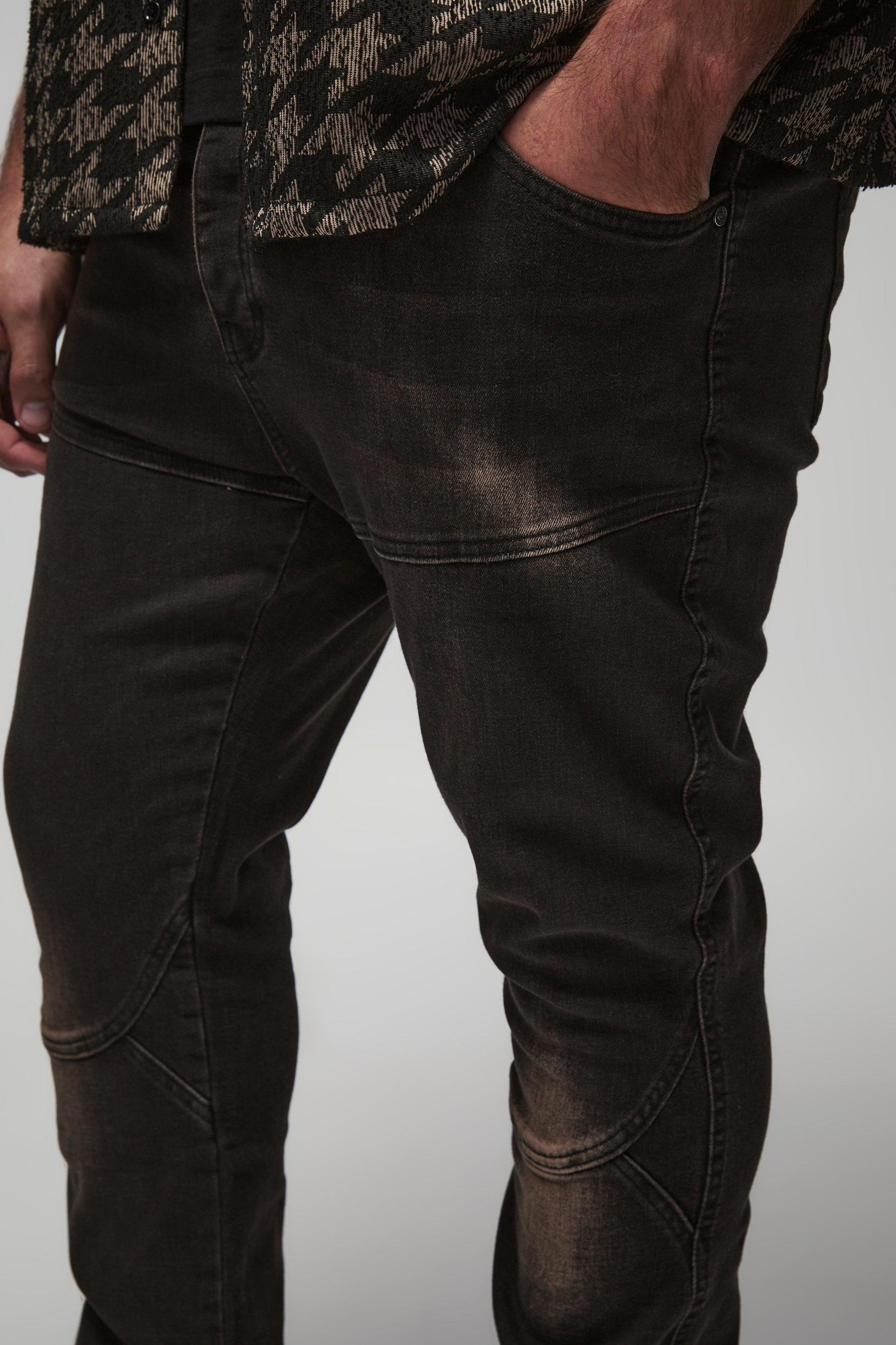 Plus Stretch Skinny Seam Detail Flared Jeans | boohooMAN USA Product Image