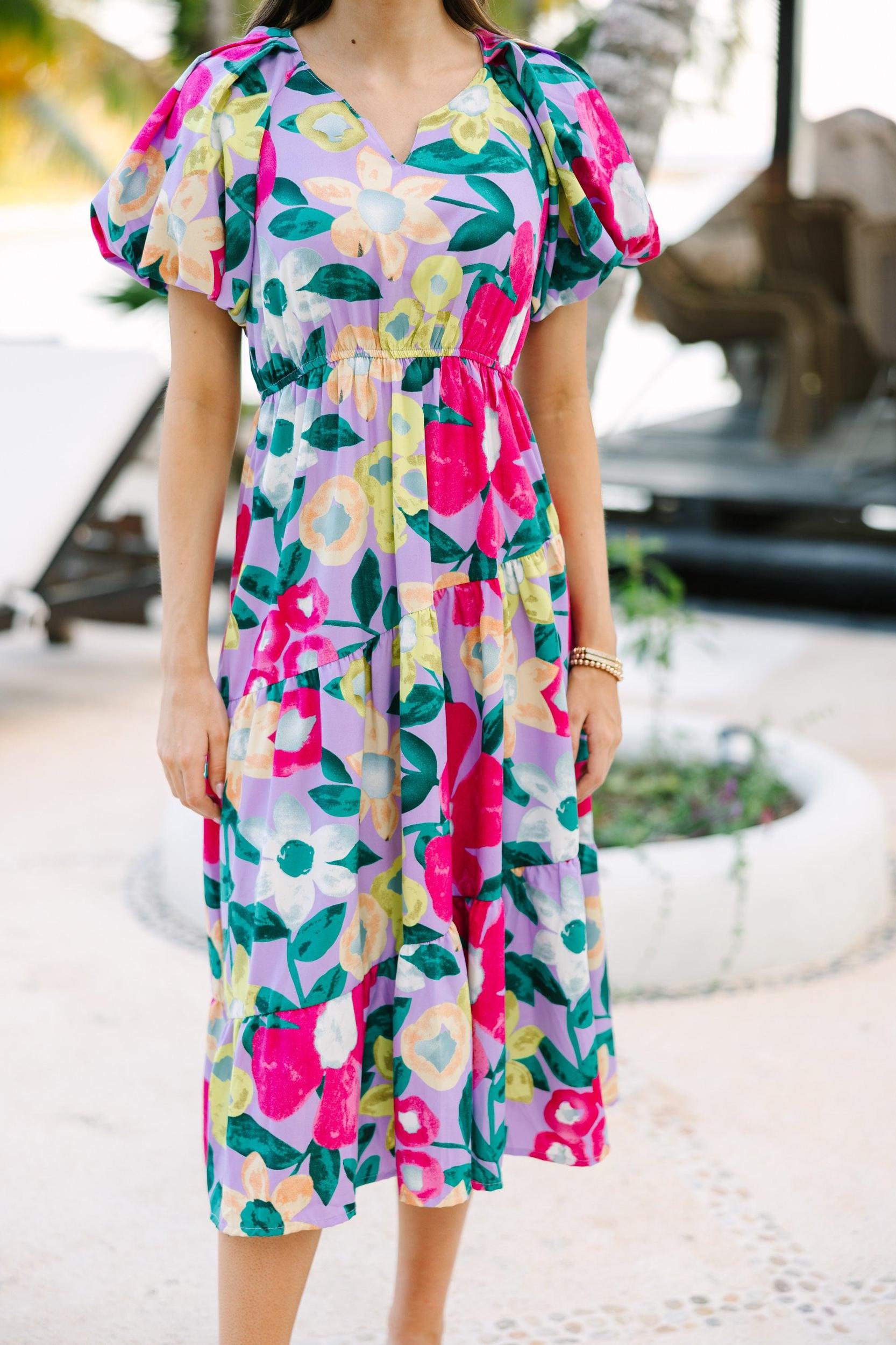 Odds Are In Your Favor Lavender Purple Floral Midi Dress Female Product Image