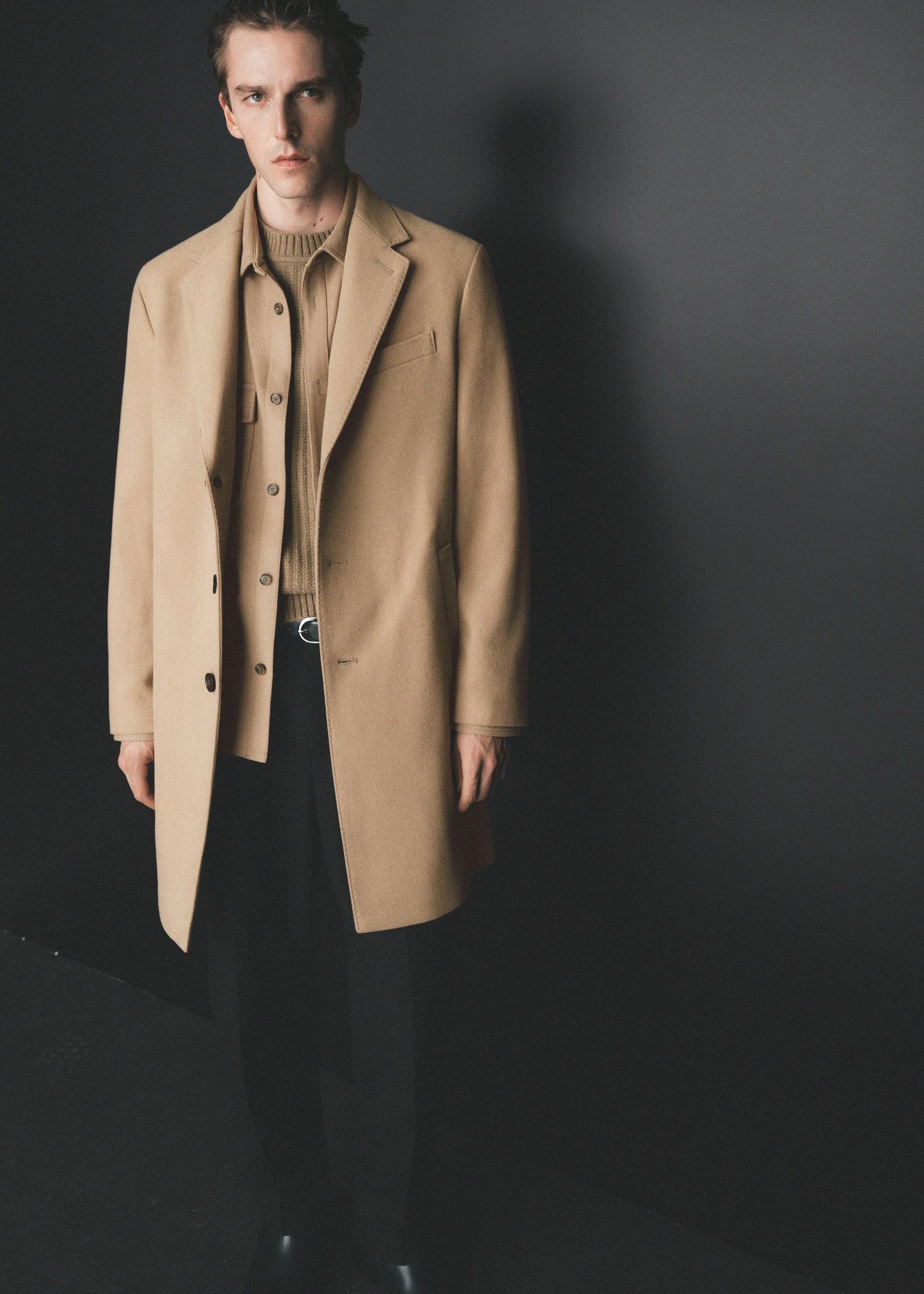 Long recycled wool coat - Men | MANGO USA Product Image