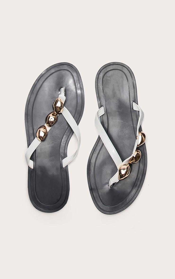 White Toe Thong Gold Textured Hardware Sandals Product Image