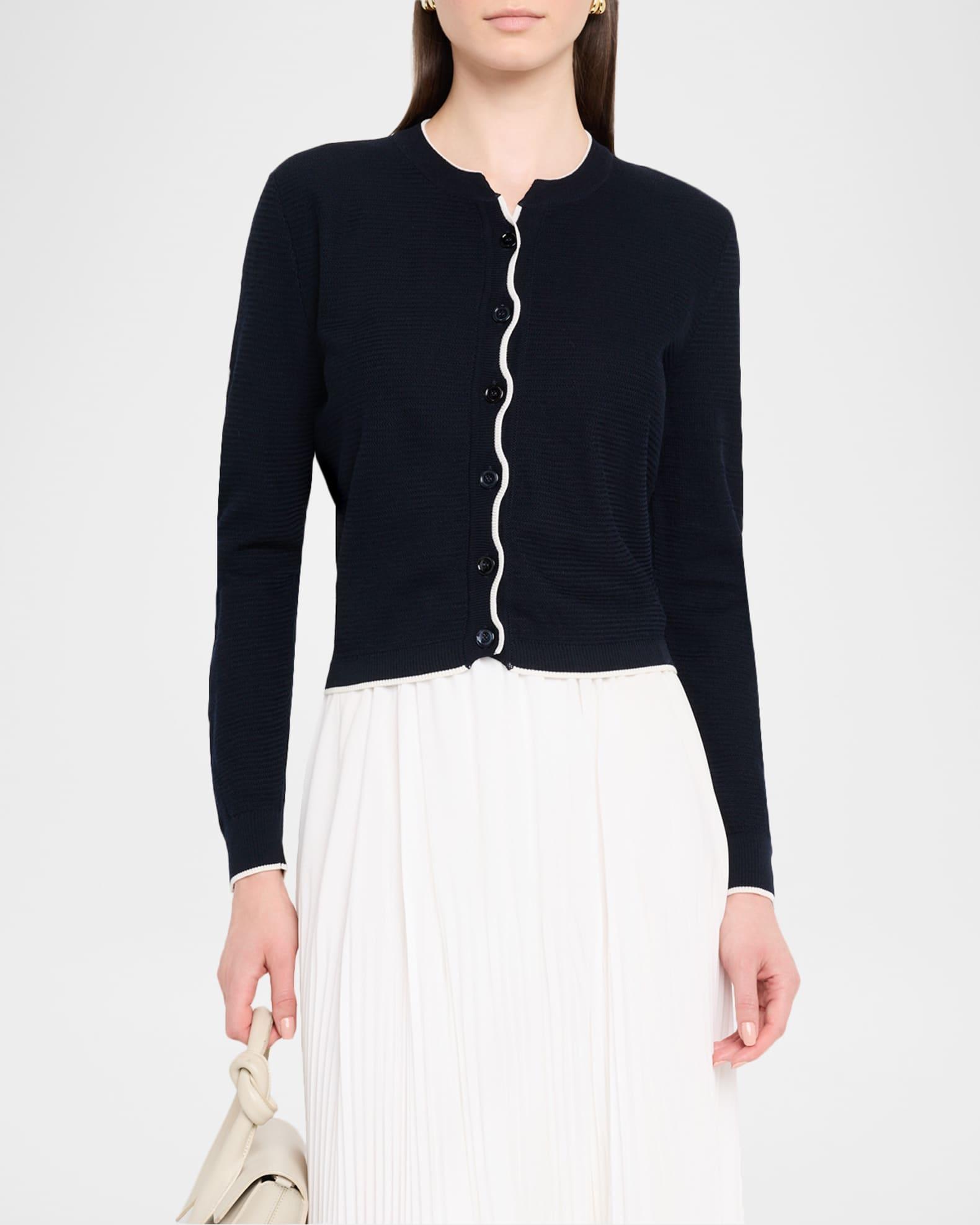 Textured Stitch Crew Neck Cardigan In Wool Crepe Product Image