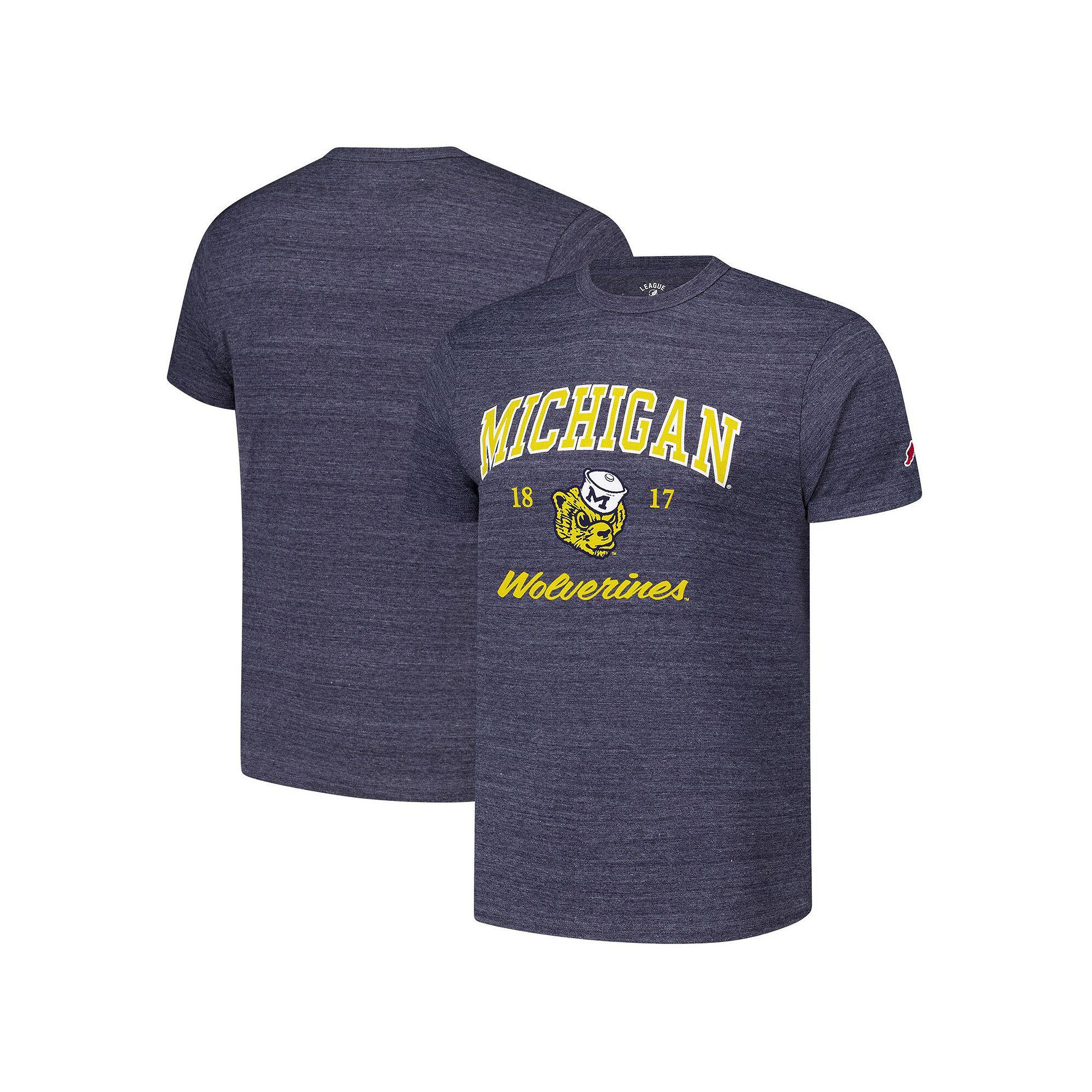 Men's League Collegiate Wear Heather Navy Michigan Wolverines Arch Script Victory Falls Tri-Blend T-Shirt,  Product Image