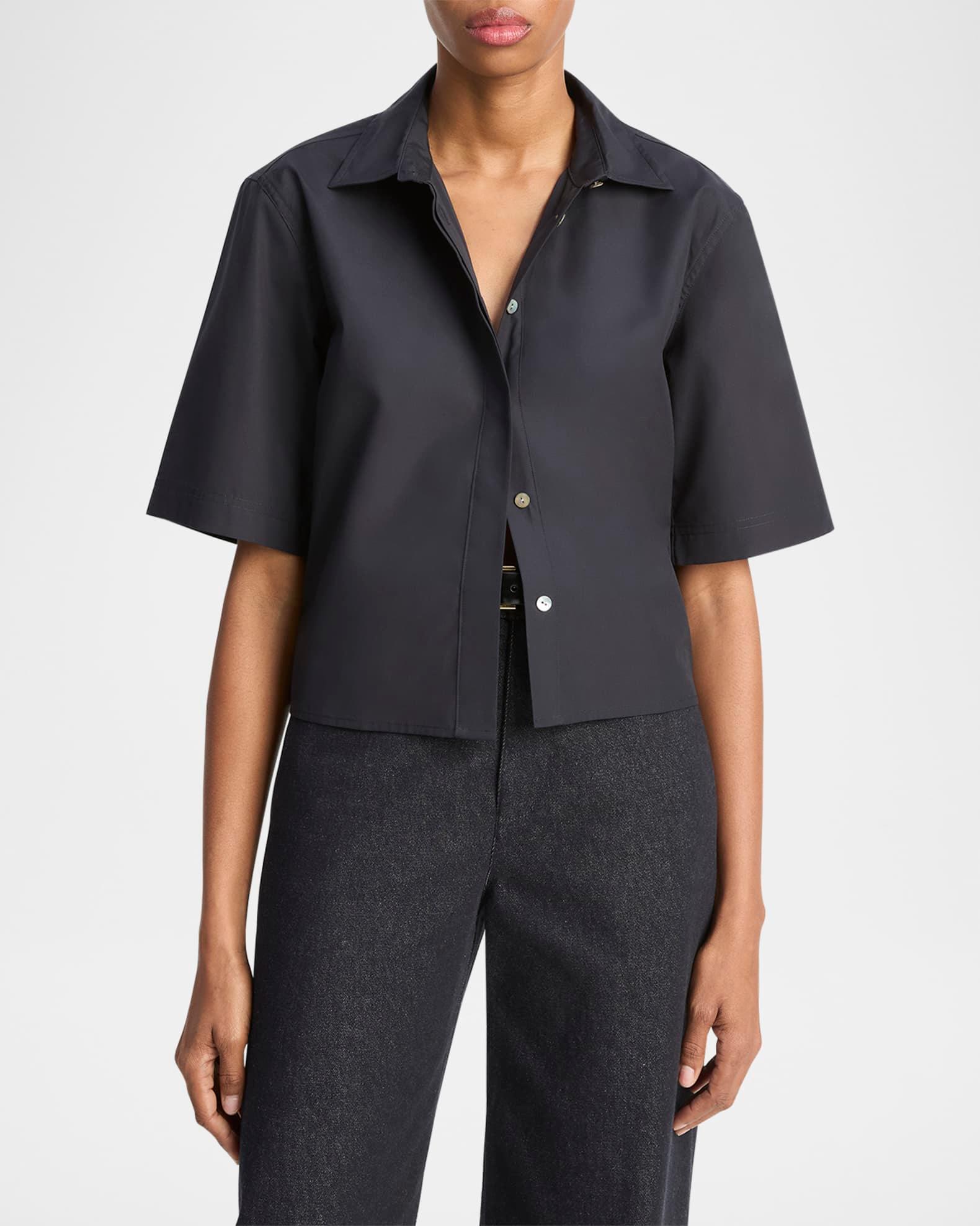 Short-Sleeve Cropped Cotton Shirt Product Image