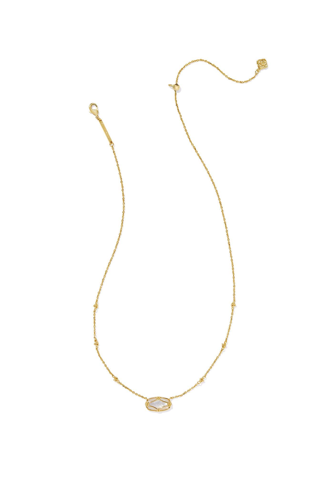 Elisa Lattice Frame Gold Short Pendant Necklace Ivory Mother Of Pearl Product Image