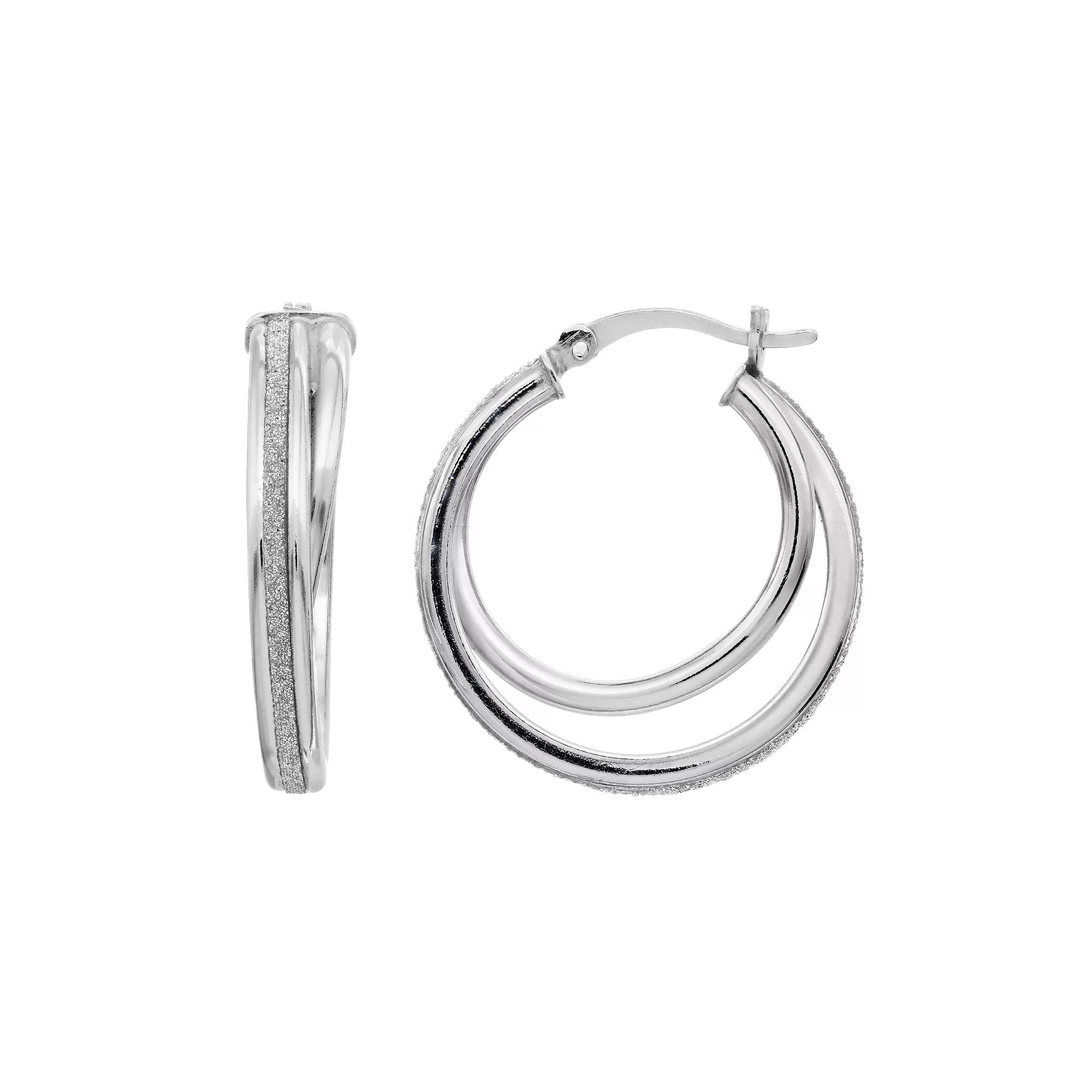 Platinum Over Silver Double Hoop Earrings, Women's, Grey Product Image