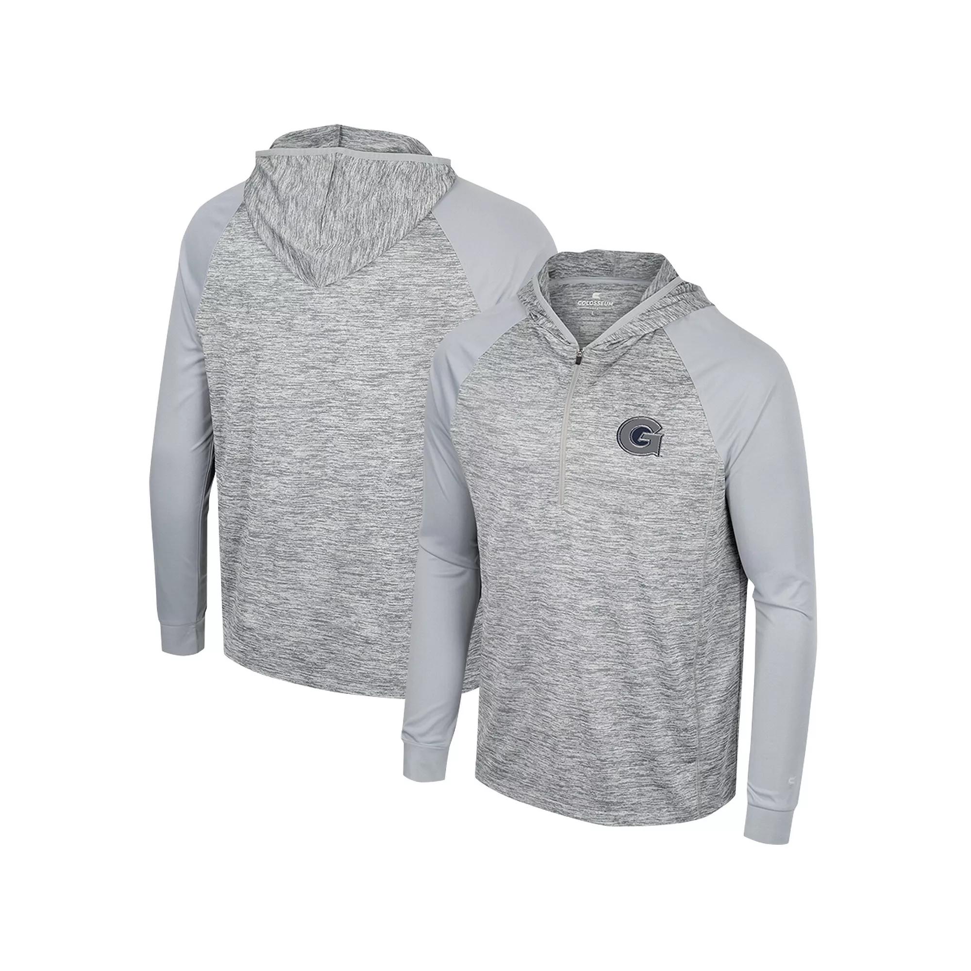 Men's Colosseum Gray Georgetown Hoyas Cybernetic Raglan Quarter-Zip Hooded Top,  Product Image