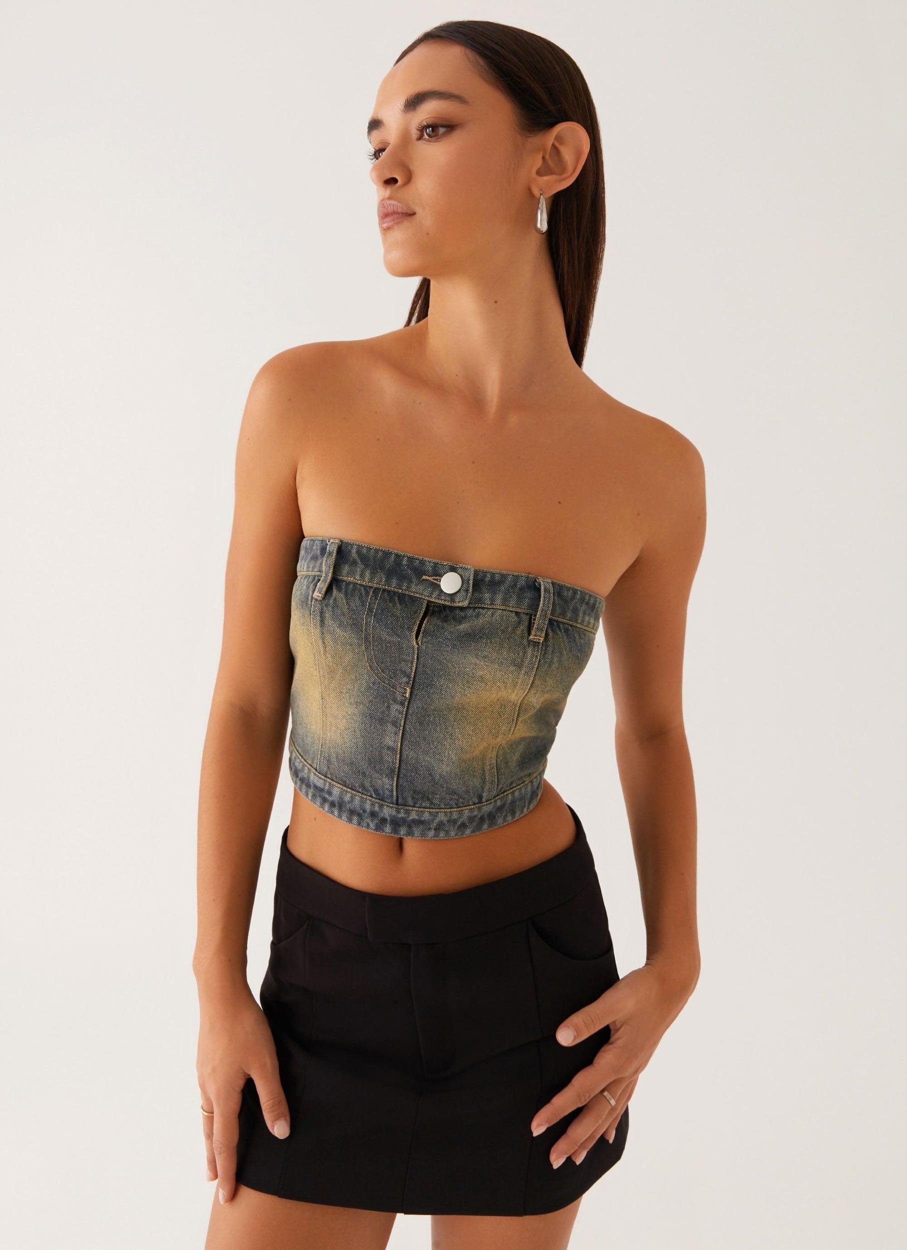 Not Like Us Denim Top - Vintage Product Image
