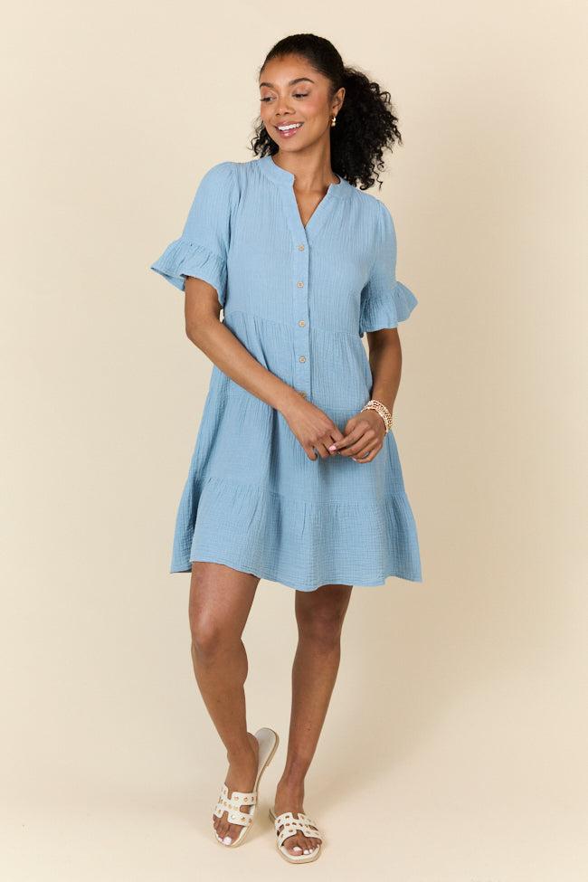 Weekend Wander Blue Gauze Mini Dress FINAL SALE Product Image