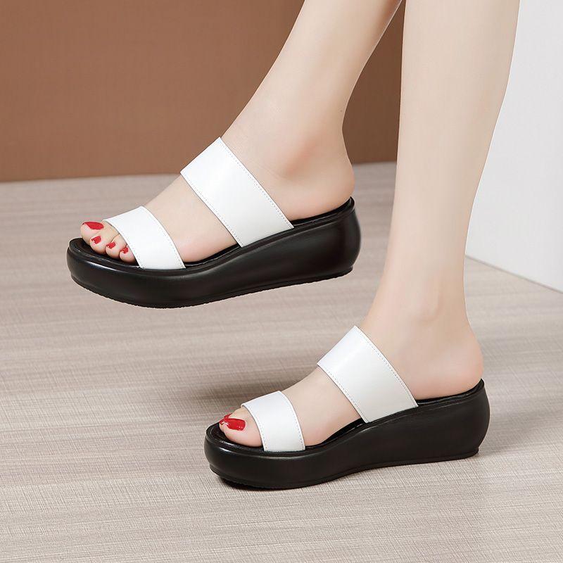 Platform Wedge-Heel Slide Sandals Product Image