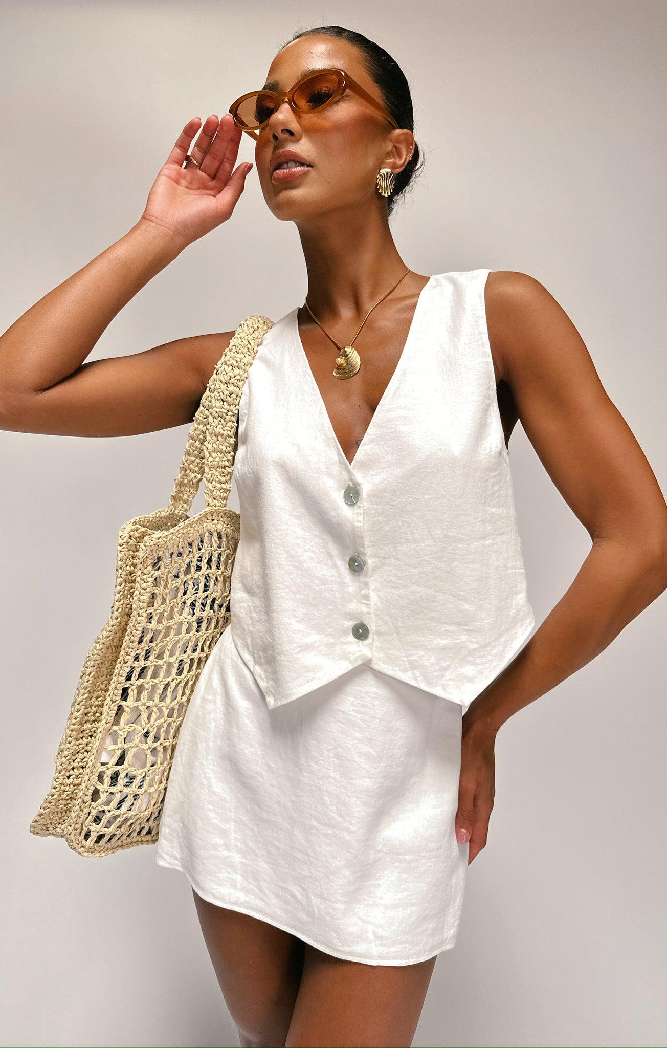 Vicky Vest Top ~ White Linen Product Image