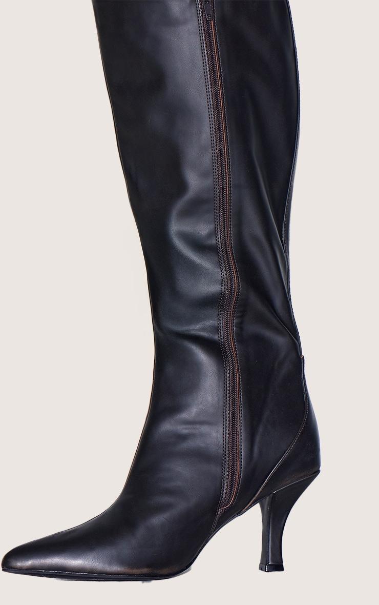 Black Burnish Wide Fit Pu Point Toe High Stiletto Heel Knee High Boots Product Image
