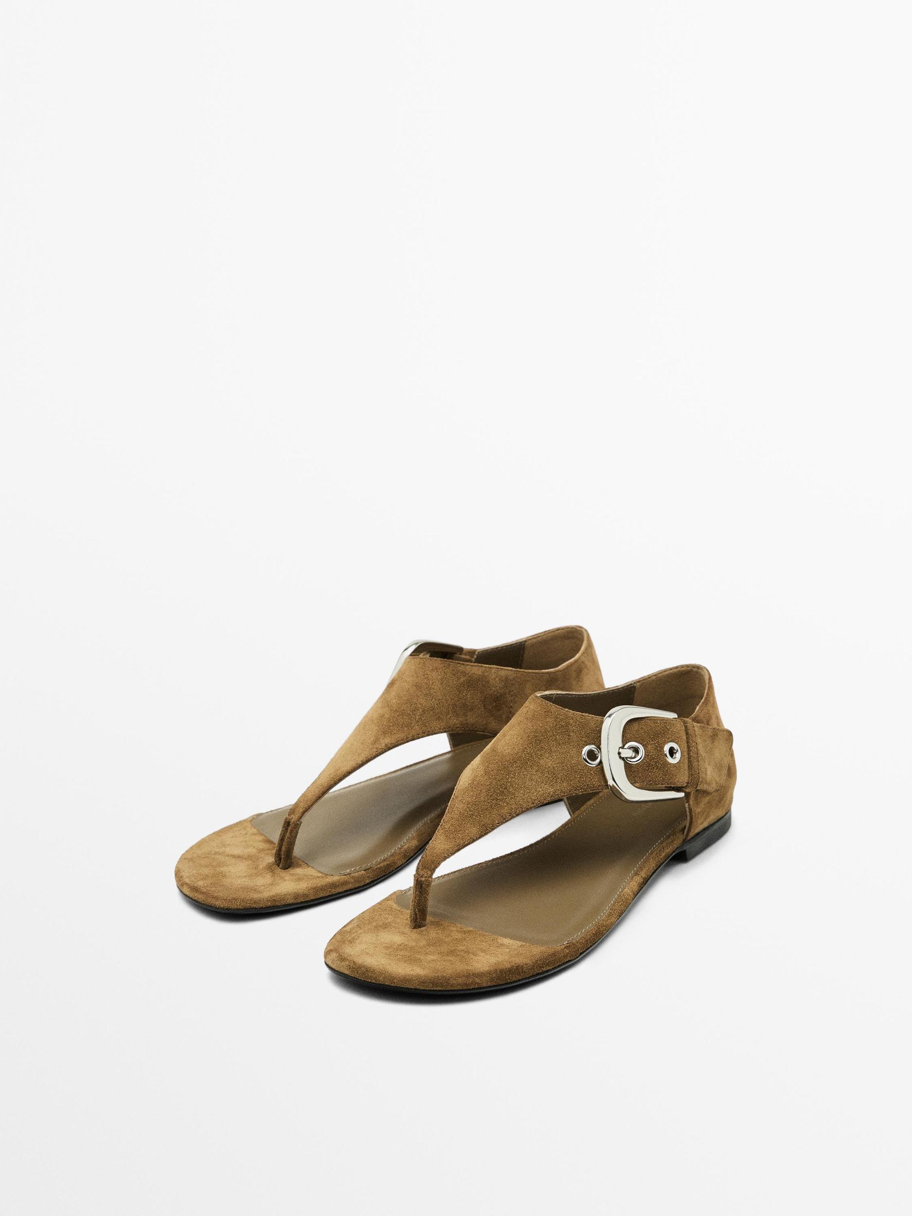Split suede flat sandals Product Image