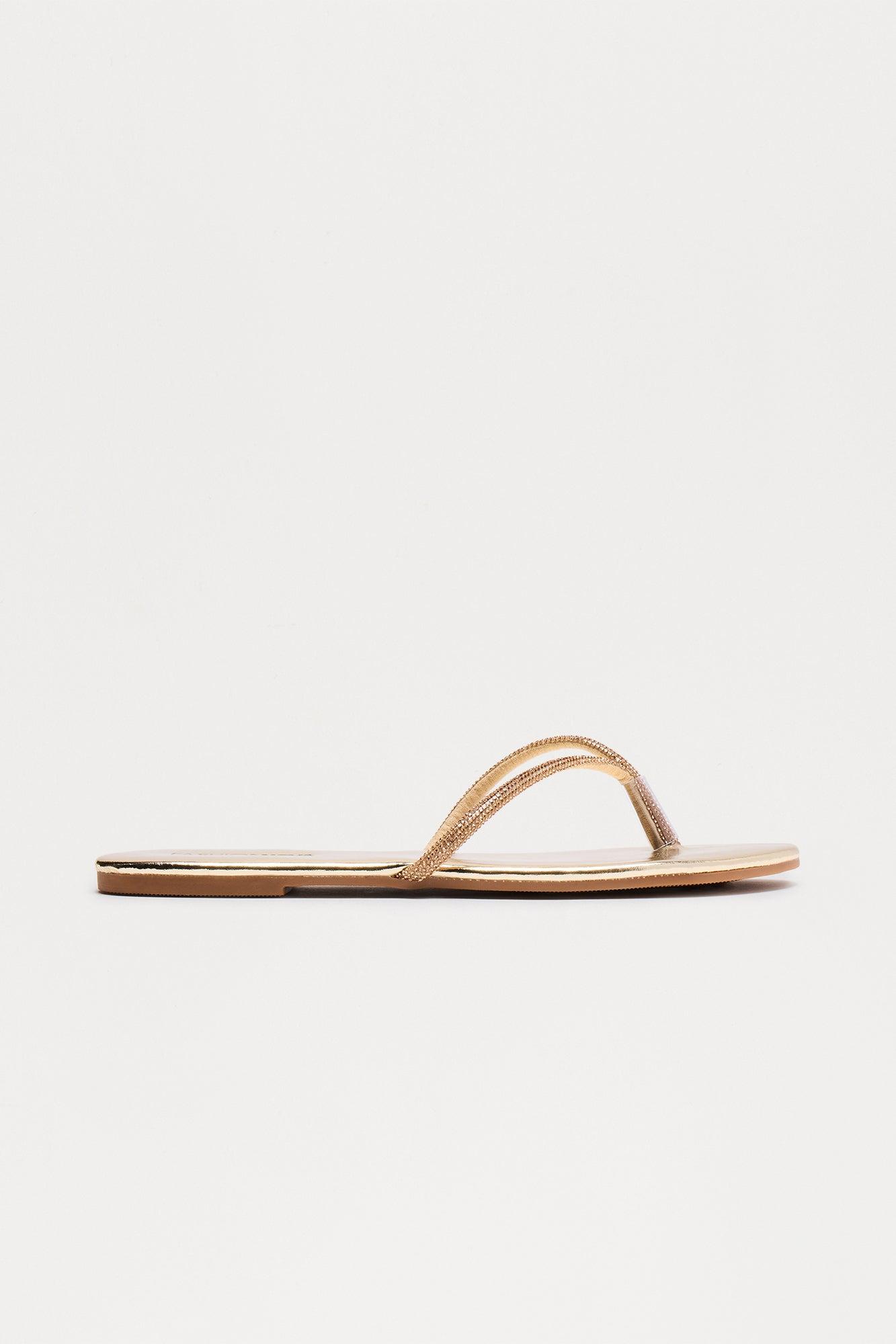 Lagoon Rhinestone Trim Flip Flops - Gold Product Image