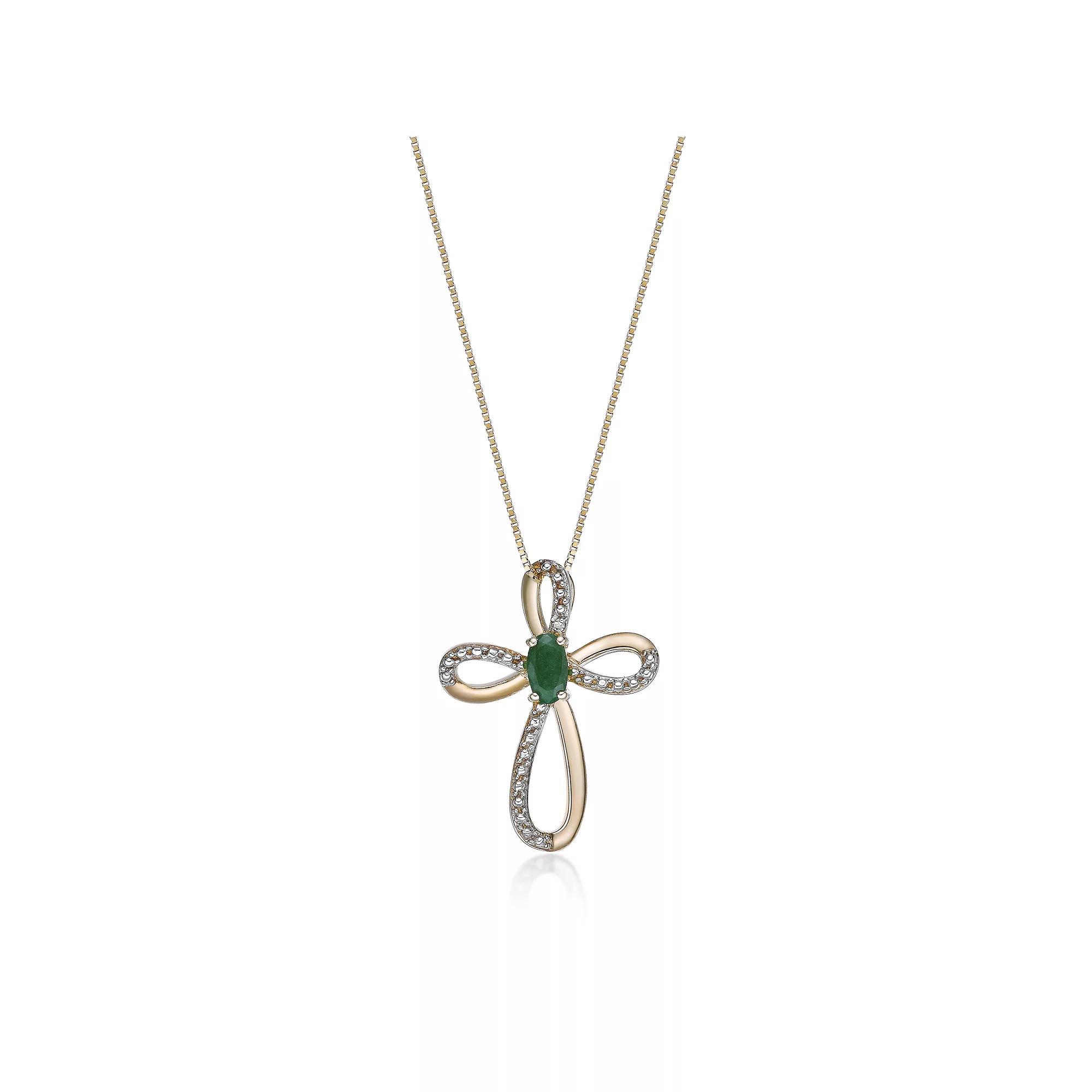 Gemminded 10k Gold Emerald & Diamond Accent Cross Pendant Necklace, Women's, Size: 18" Product Image