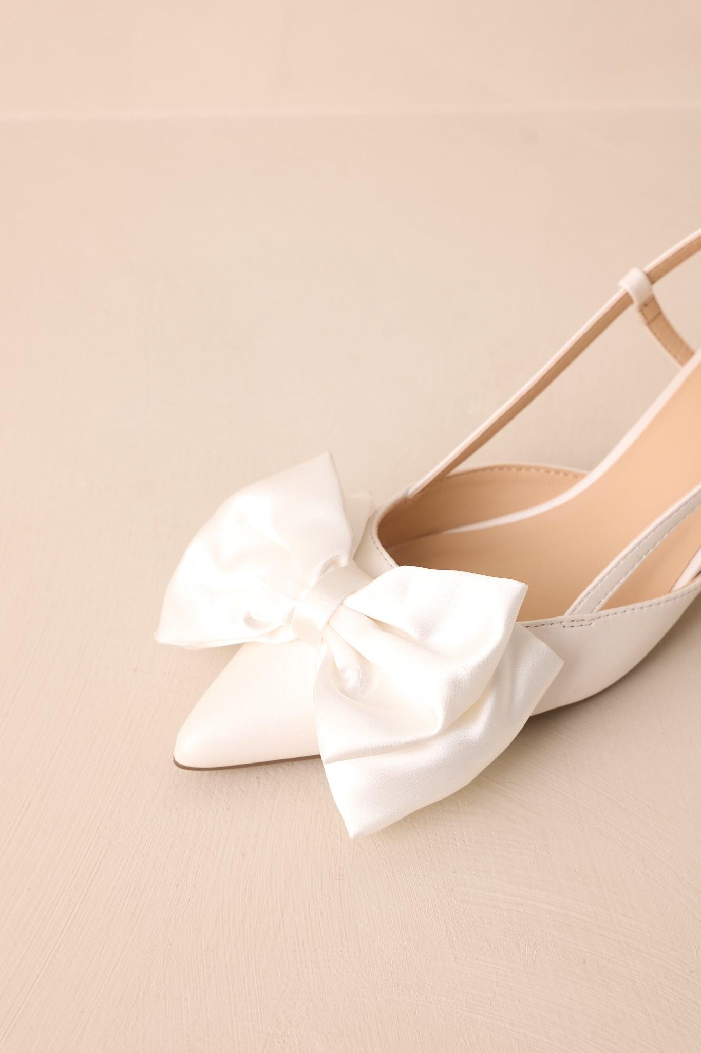 It Was Always You White Satin Bow Slingback Kitten Heels Product Image