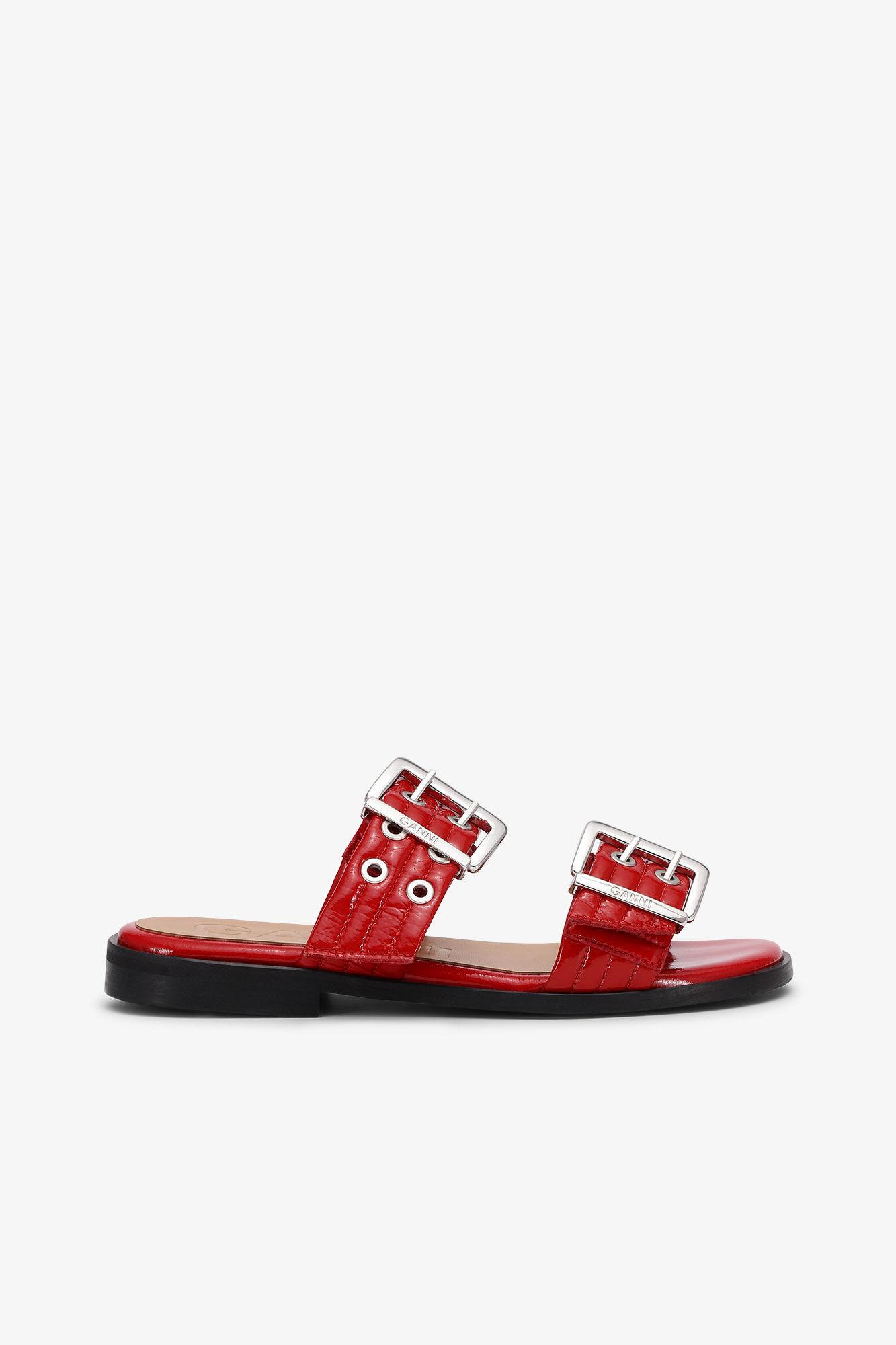 Red Feminine Buckle Two-Strap Sandals Product Image