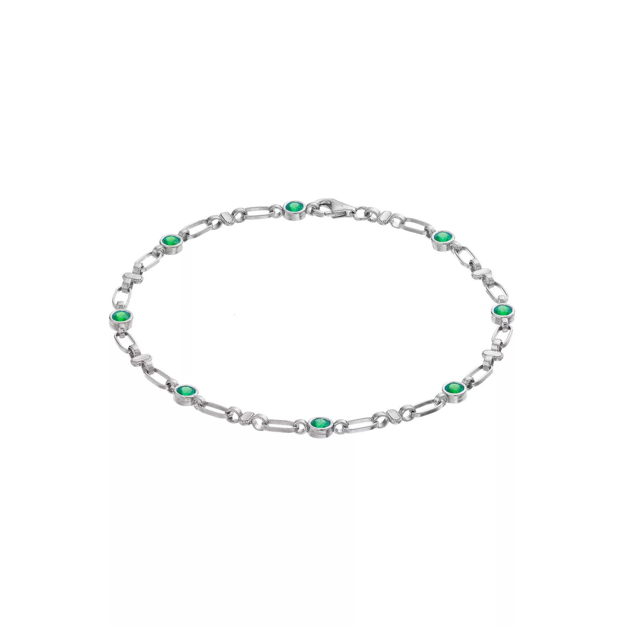 Kristen Kesho Sterling Silver Lab-Created Emerald Oval Link Bracelet, Women's, Size: 7.5" Product Image