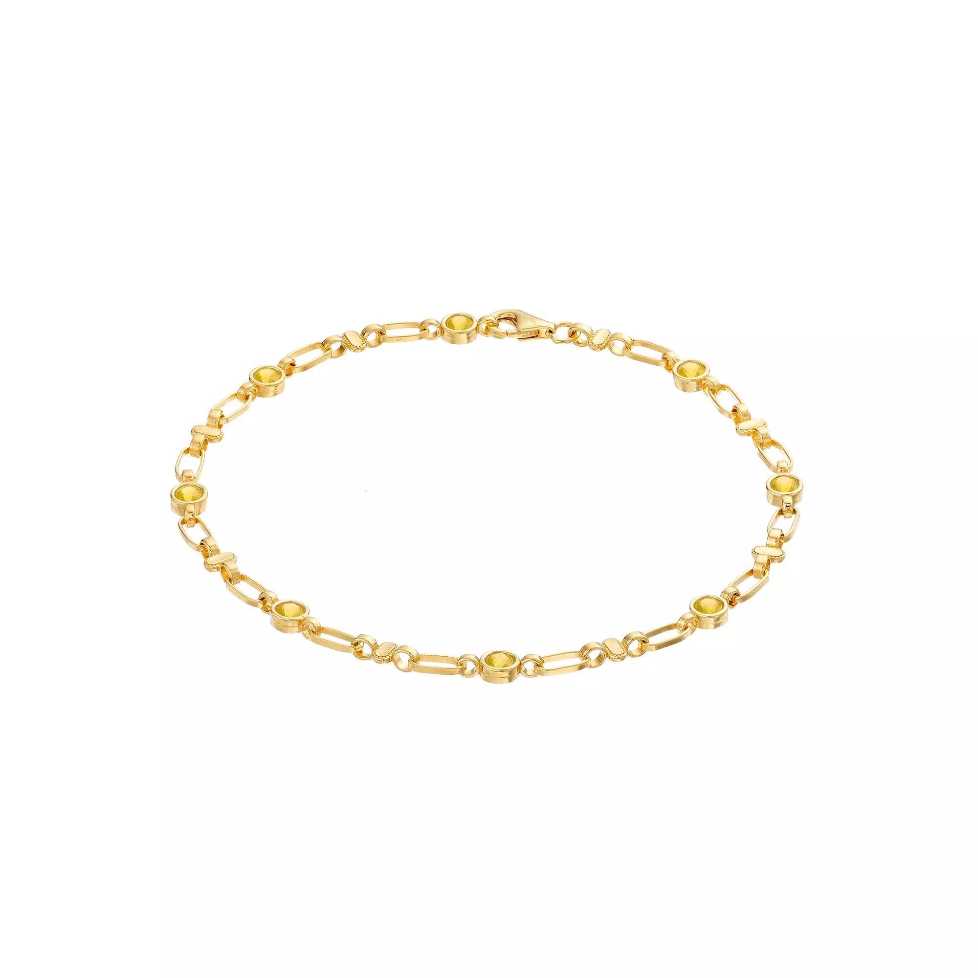 Kristen Kesho Sterling Silver Lab-Created Yellow Sapphire Oval Link Bracelet, Women's, Size: 7.5", Gold Tone Product Image