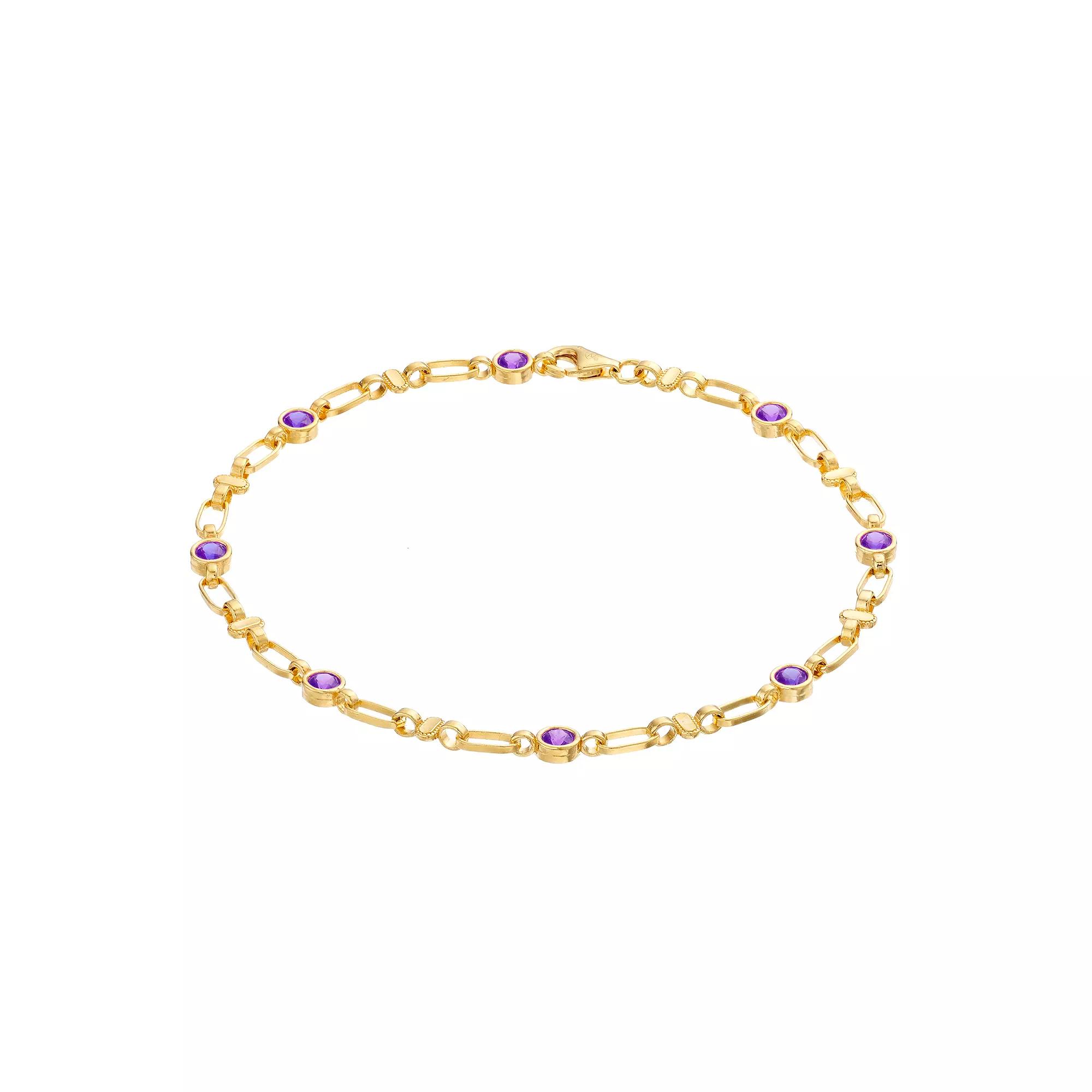 Kristen Kesho Sterling Silver Lab-Created Sapphire Oval Link Bracelet, Womens Gold Tone Product Image