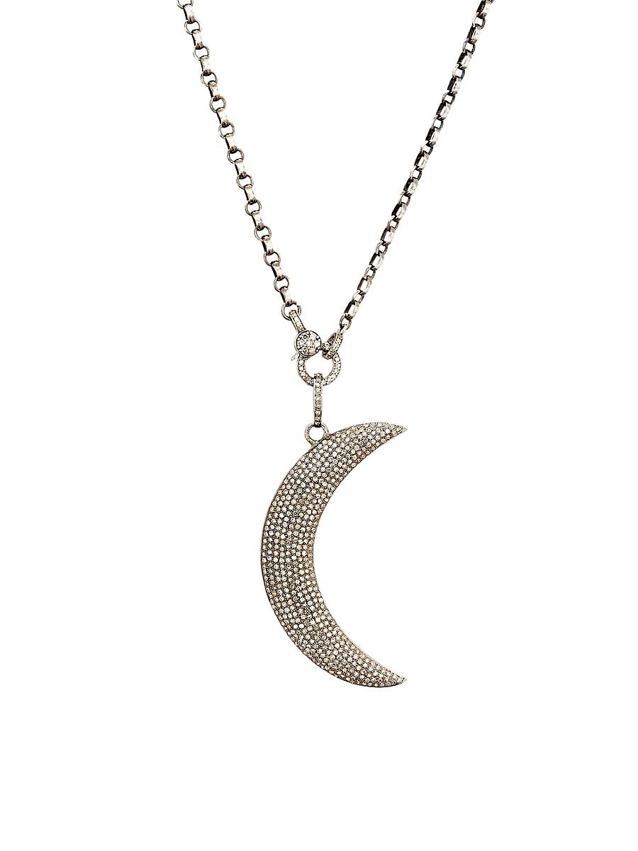 Womens Black-Rhodium-Plated Silver & 2.4 TCW Diamond Crescent Moon Pendant Necklace Product Image