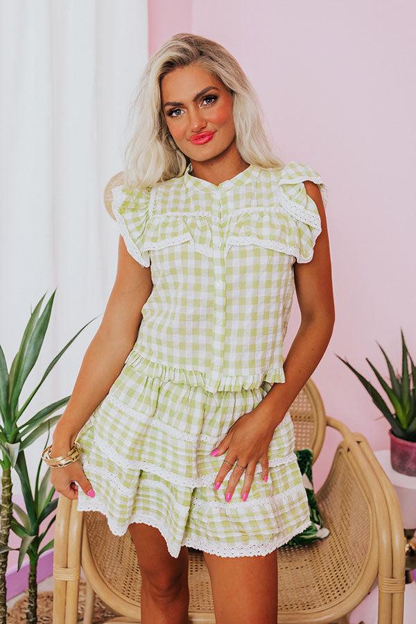 Downright Delightful Gingham Top In Lime Product Image