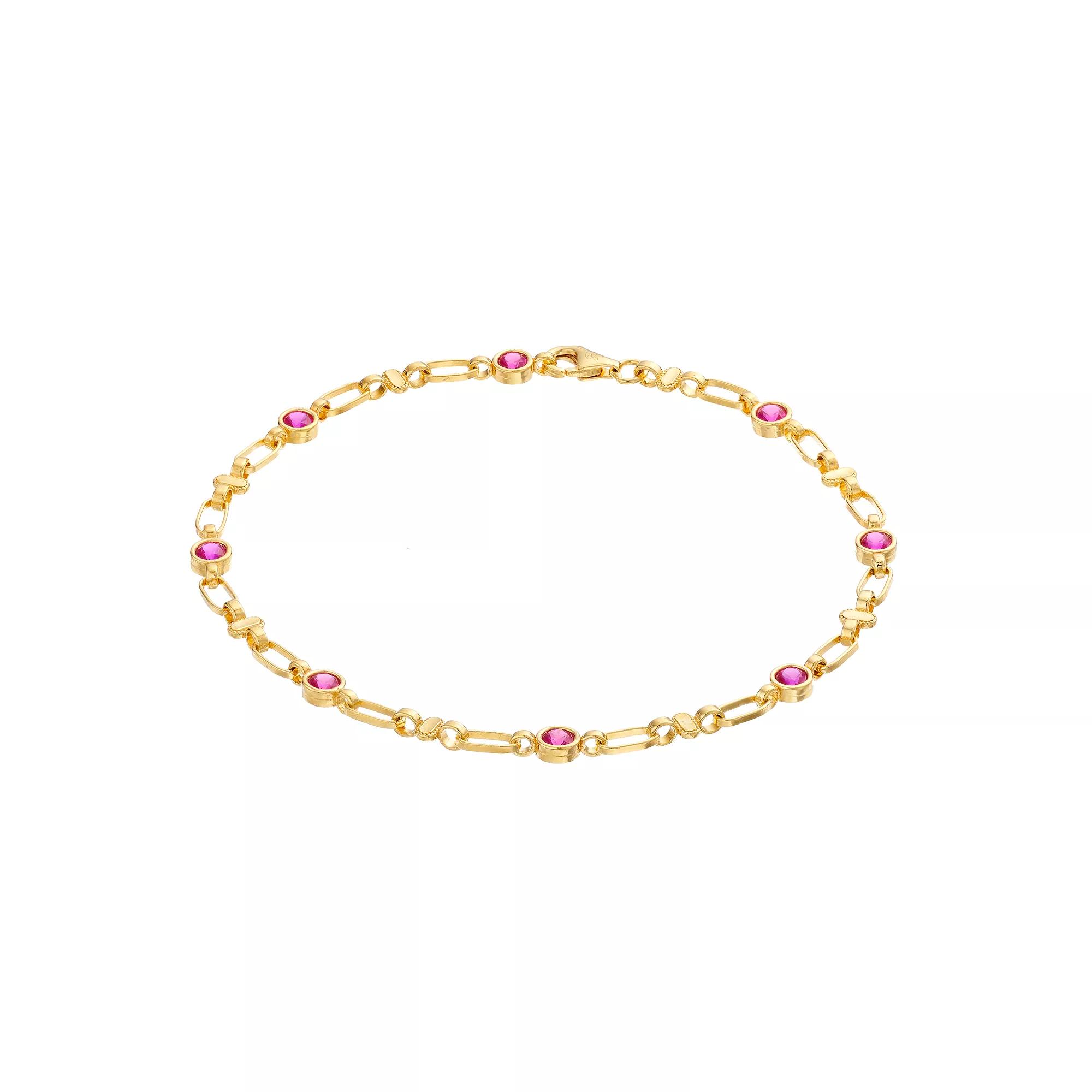 Kristen Kesho Sterling Silver Lab-Created Ruby Oval Link Bracelet, Women's, Size: 7.5", Gold Tone Product Image