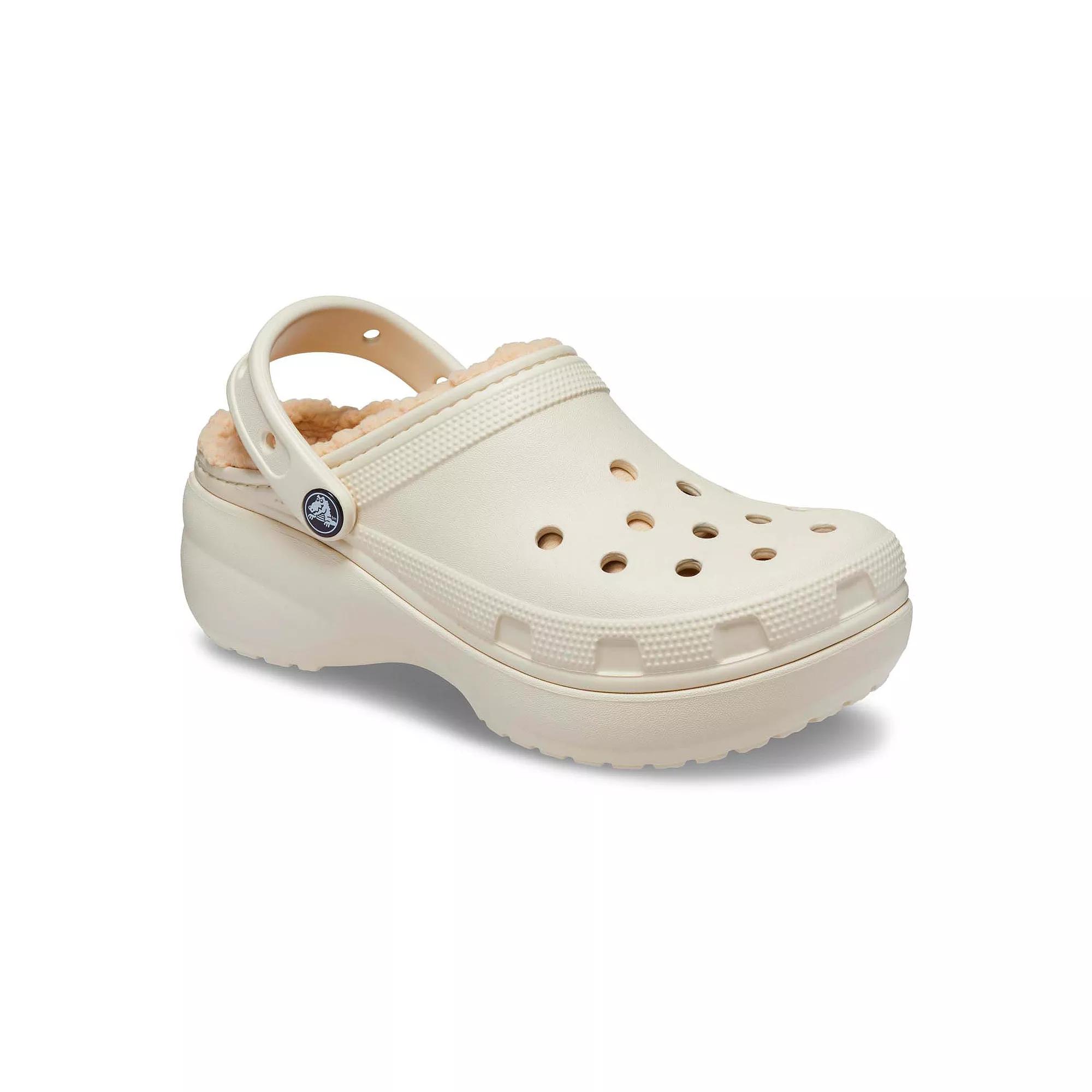 Crocs Classic Fuzz Lined Platform Women's Clogs, Size: 6, Ivory Product Image