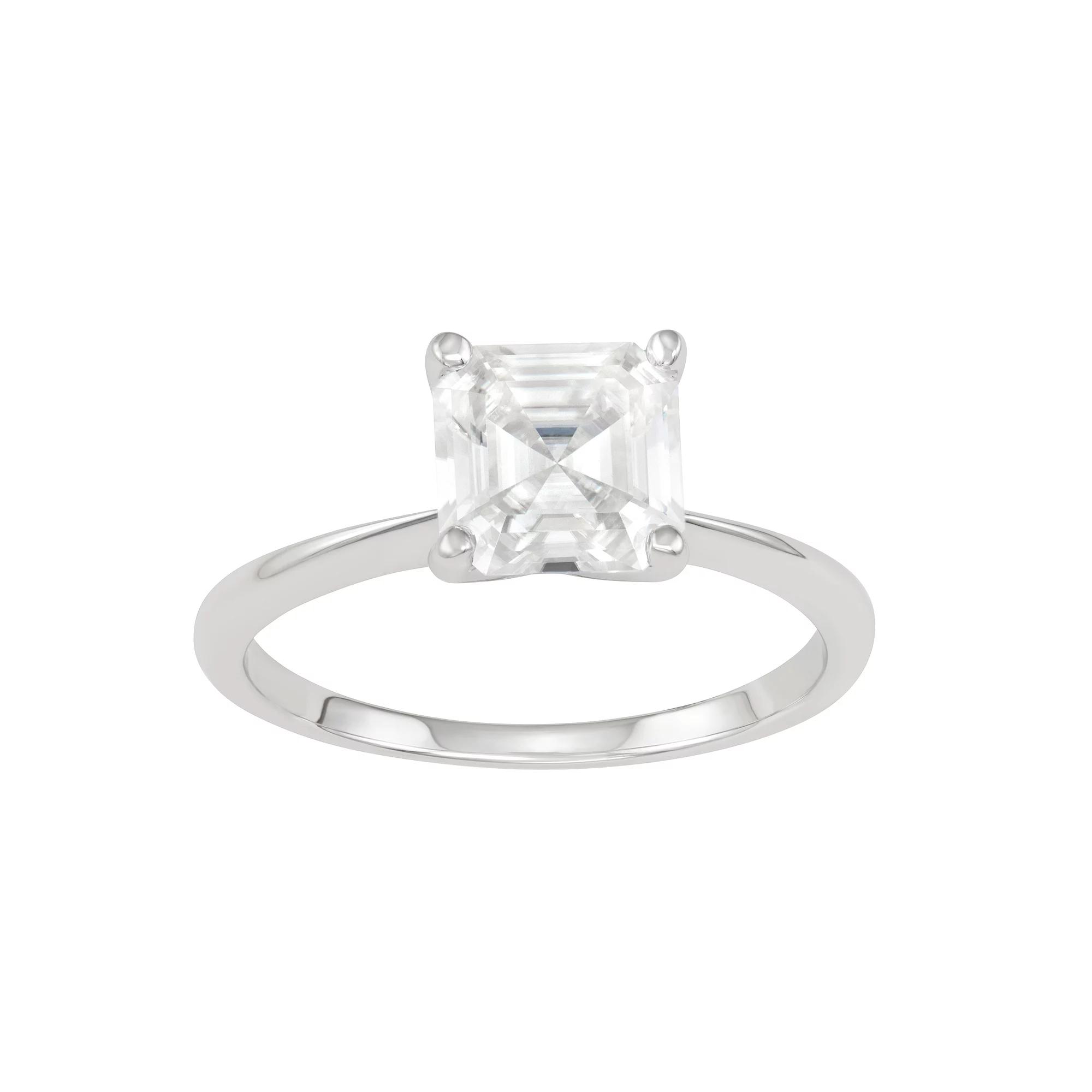 Charles & Colvard 14k White Gold 2 1/5 Carat T.W. Lab-Created Moissanite Asscher-Cut Solitaire Engagement Ring, Women's,  Product Image