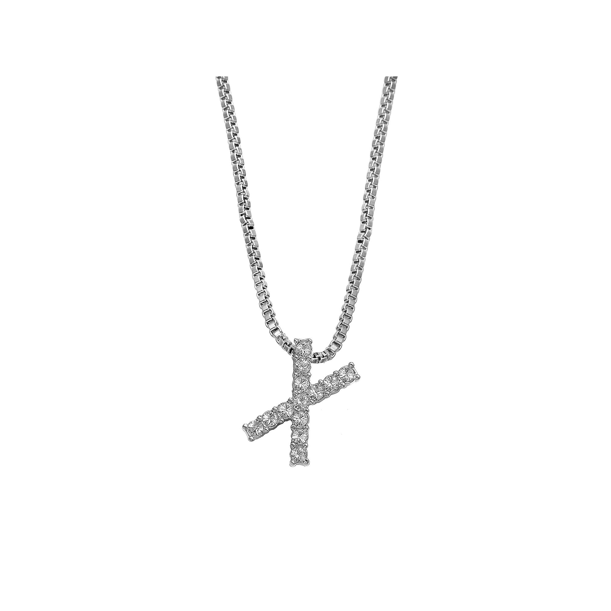 Brilliance Silver Plated Crystal Initial Pendant, Womens Silver Tone T Product Image