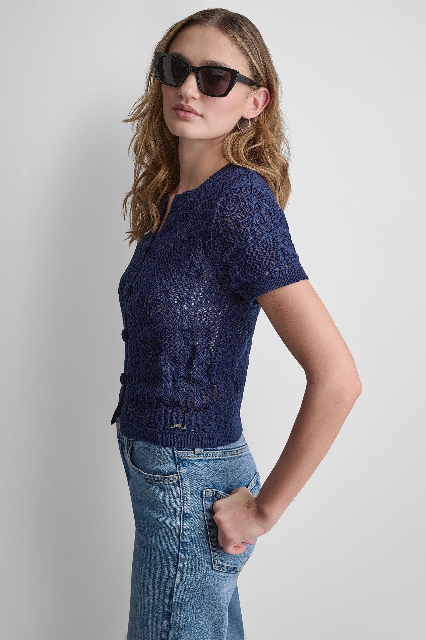 LACE STITCH BUTTON FRONT CARDIGAN Product Image