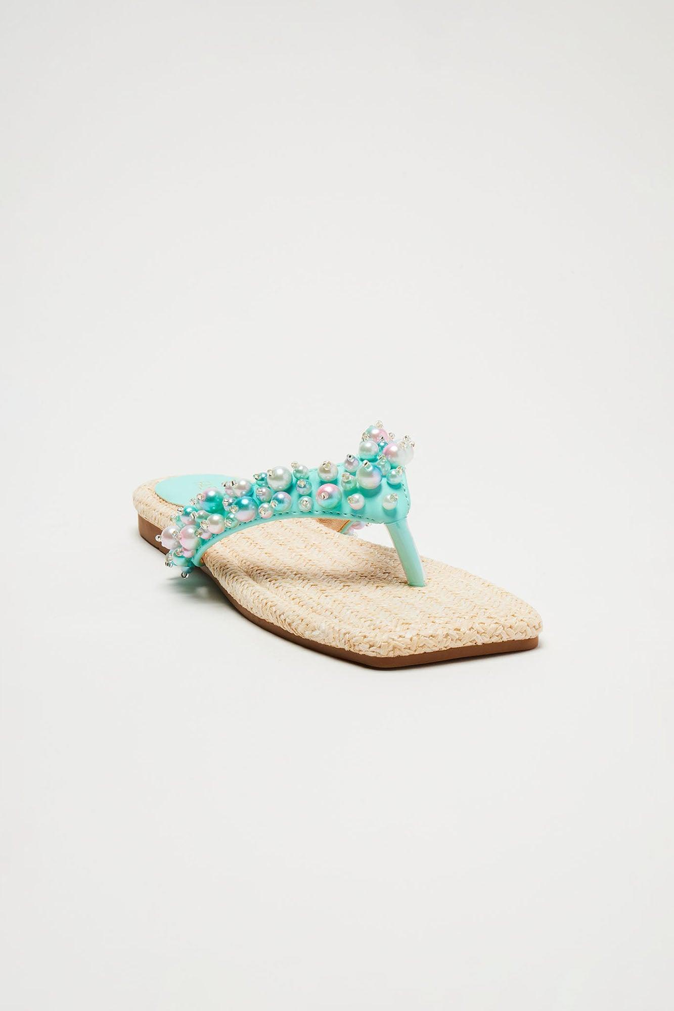 Ariel Pearl Flip Flops - Green Product Image