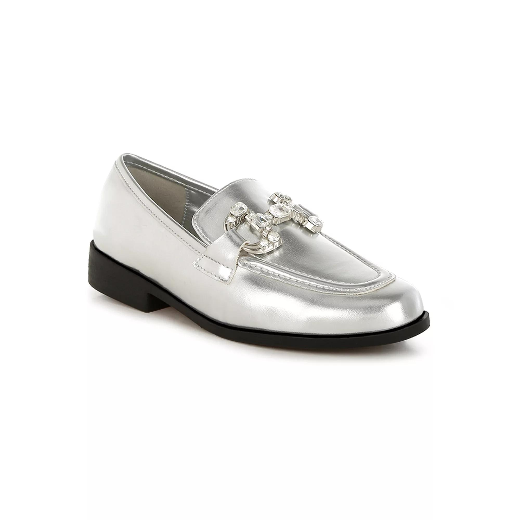 Rag & Co Dendron Women's Metallic Chain Detail Loafers, Size: 5, Silver Product Image
