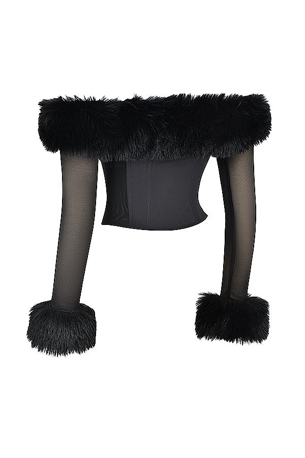 Merle  black faux fur trim corset - sale Product Image