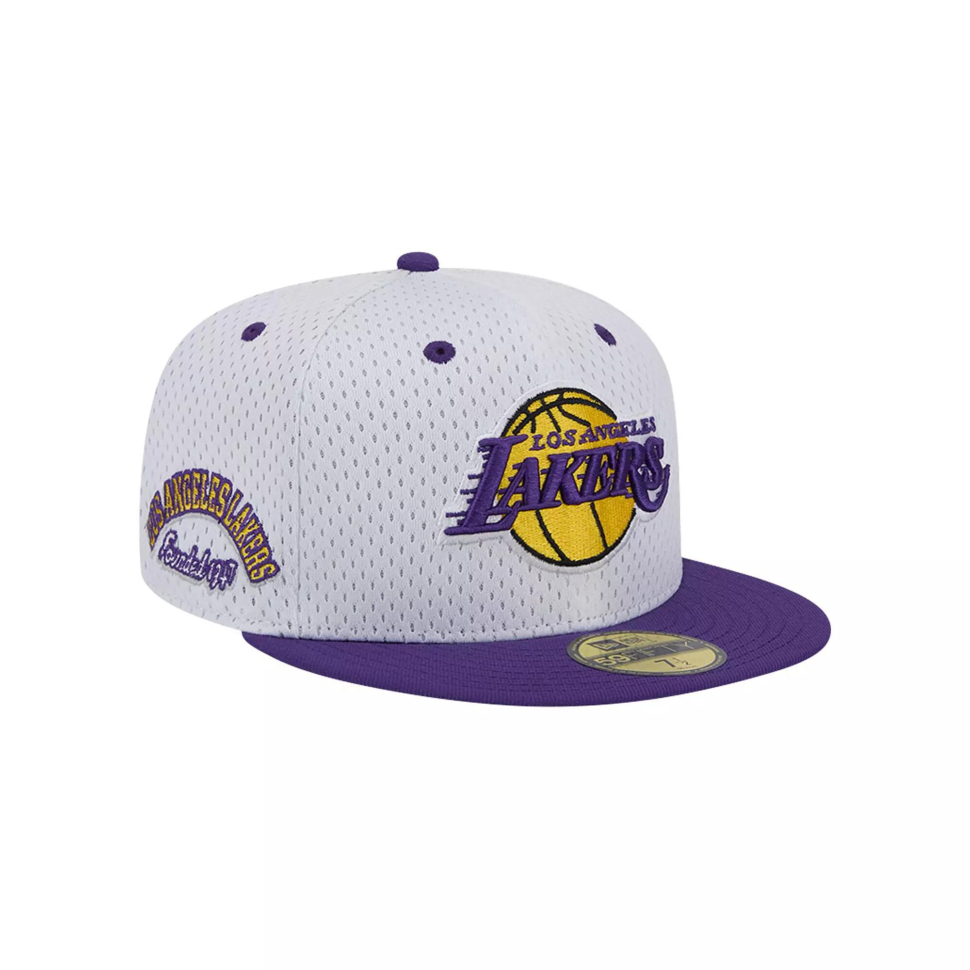 Men's New Era White/Purple Los Angeles Lakers Throwback 2Tone 59FIFTY Fitted Hat,  Product Image