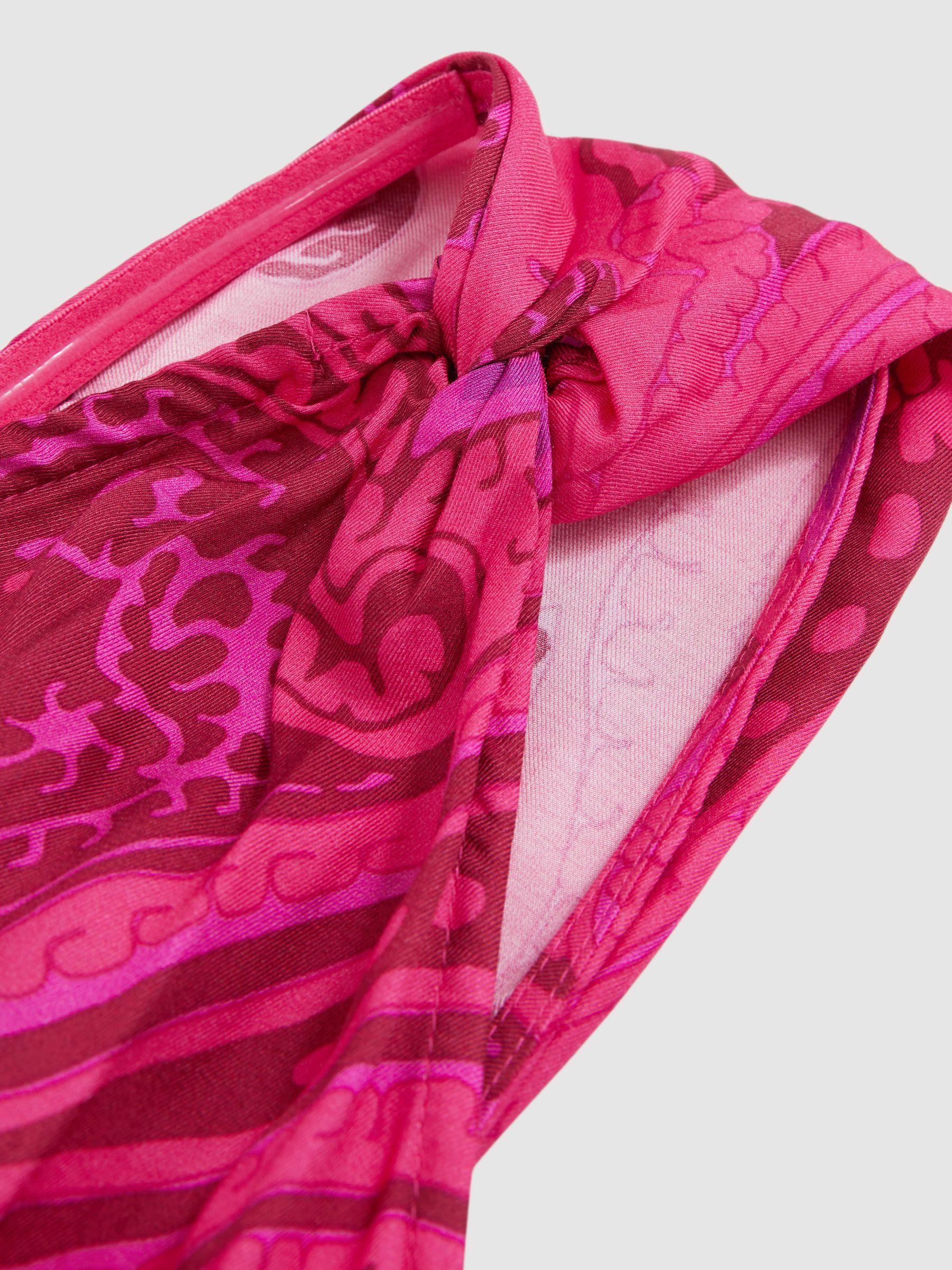 Paisley-Print One-Shoulder Midi Dress in Pink Product Image