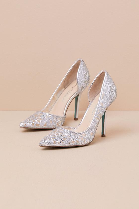 SB-Chic Silver Rhinestone Pointed-Toe D'Orsay Pumps Product Image