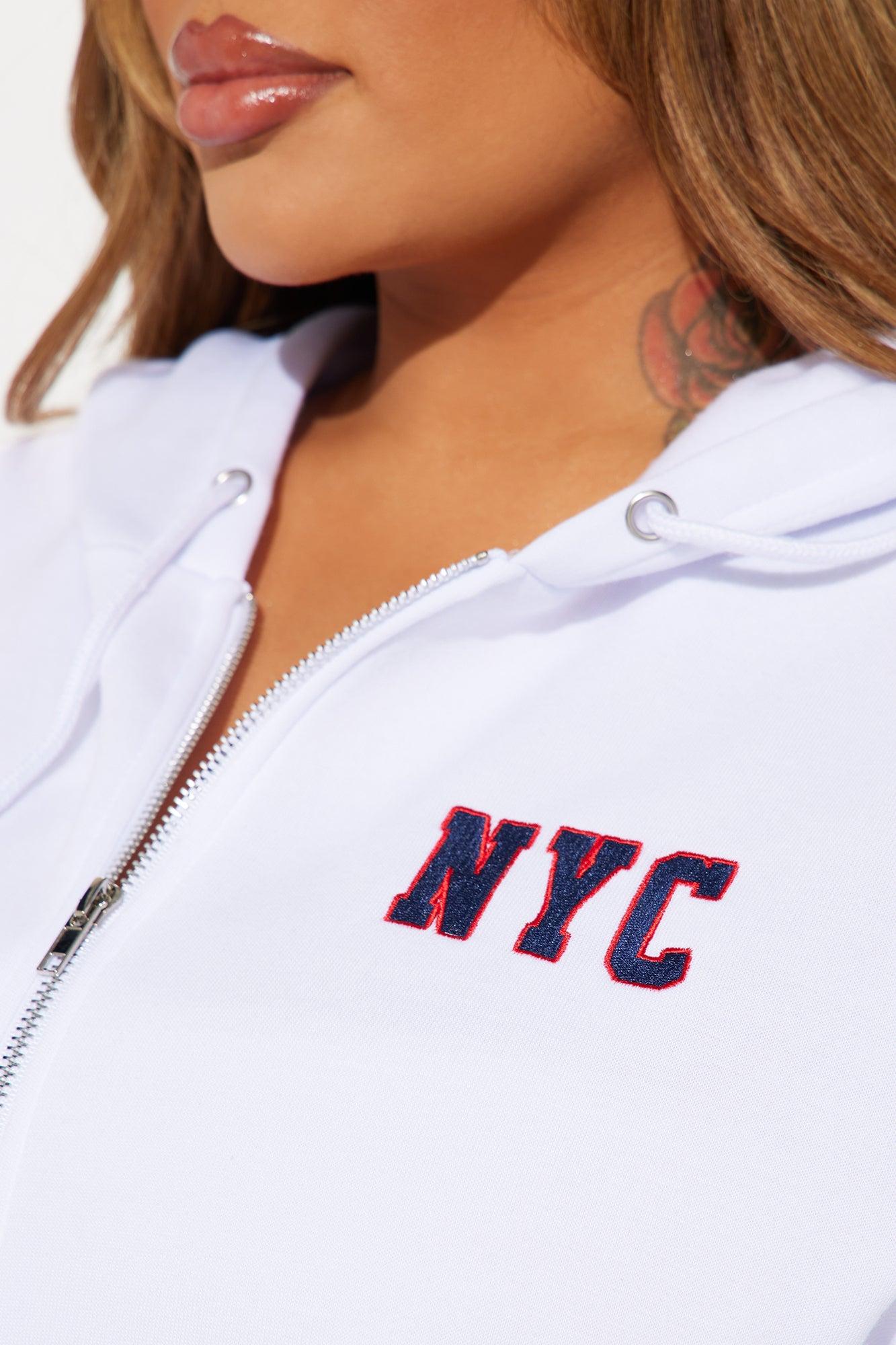 New York Cropped Zip Front Hoodie - White Product Image