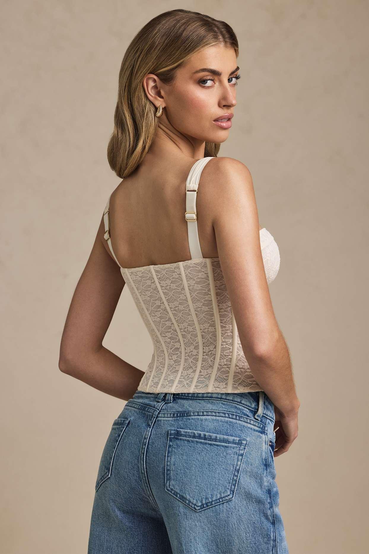 Underwired Lace Corset Top in Ivory Product Image