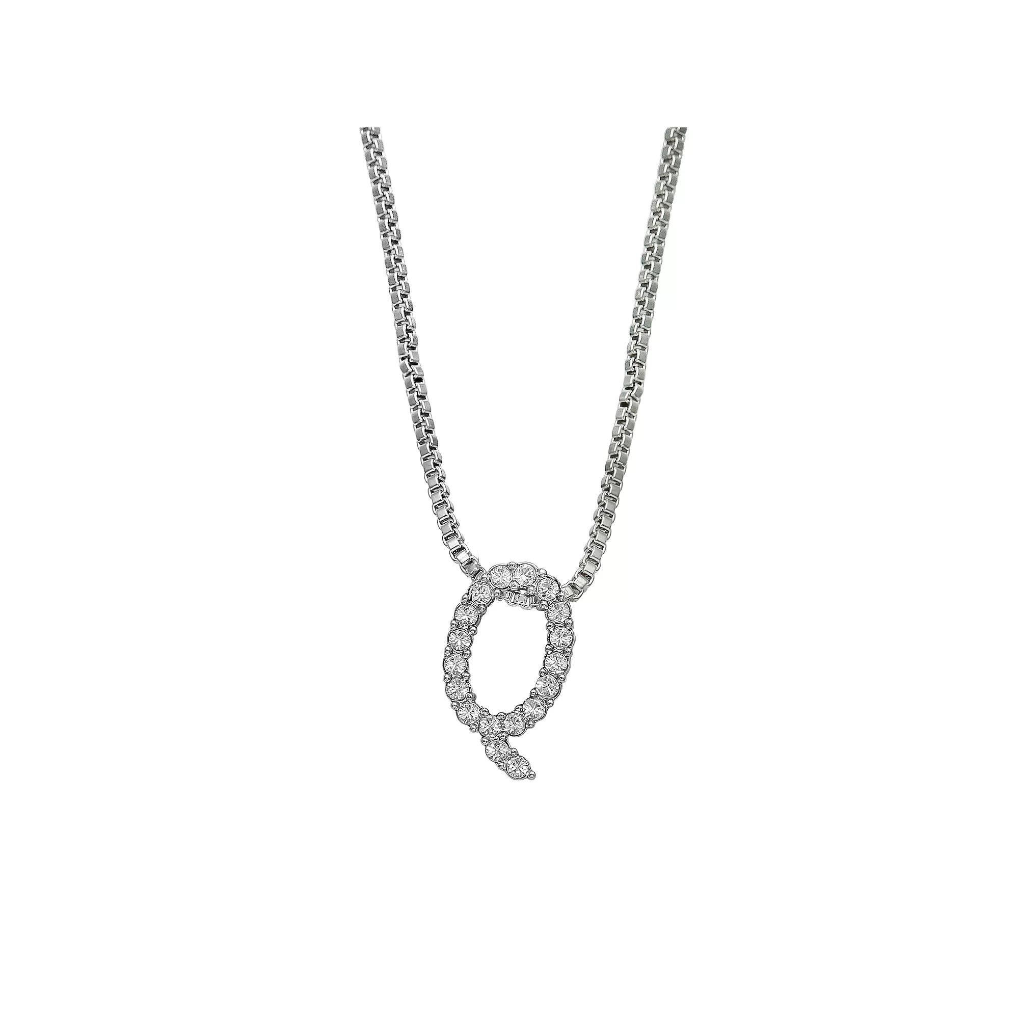 Brilliance Silver Plated Crystal Initial Pendant, Womens Silver Tone T Product Image